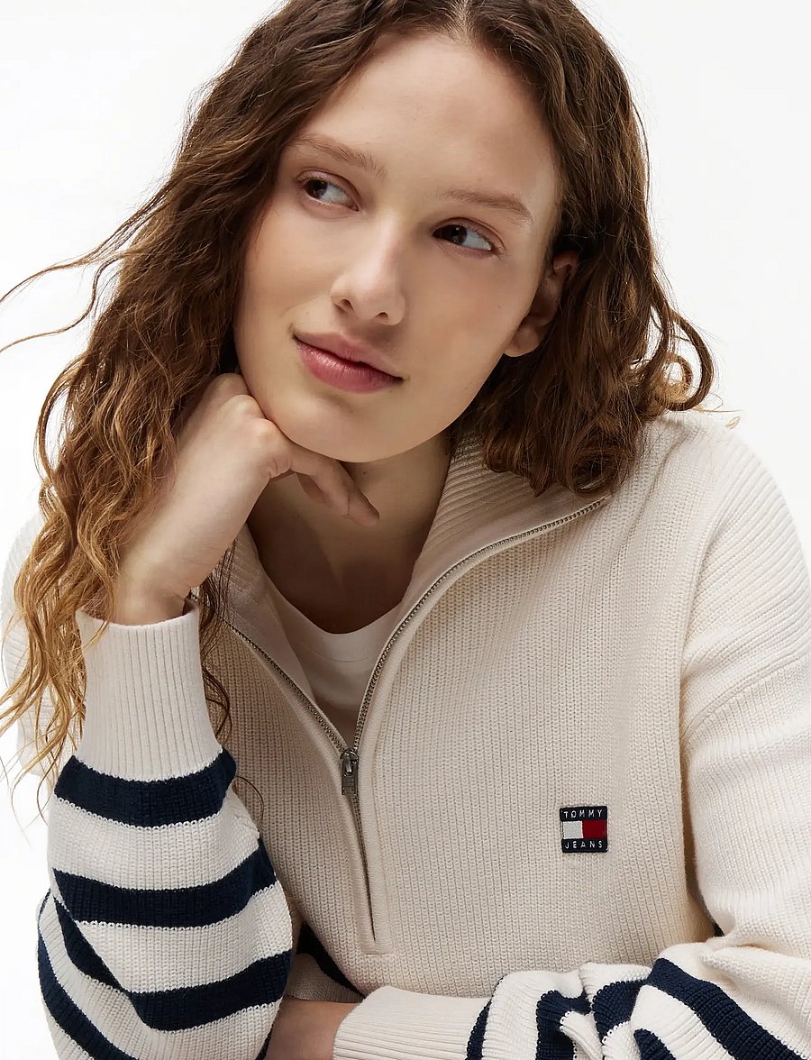 Tommy Jeans - TJW QUARTER ZIP SWEATER - pullover - ancient white stripe - 3