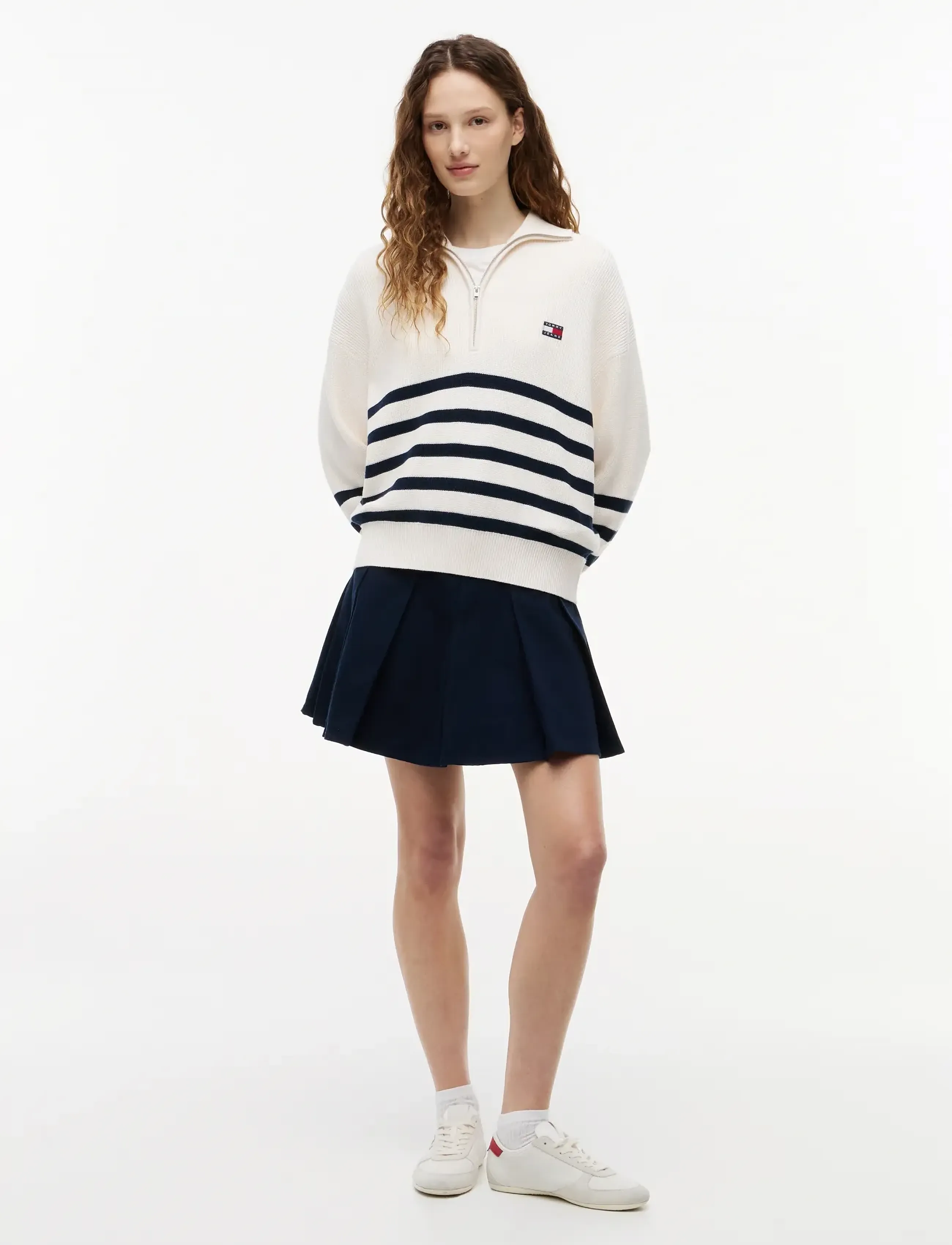 Tommy Jeans - TJW QUARTER ZIP SWEATER - pullover - ancient white   stripe - 4