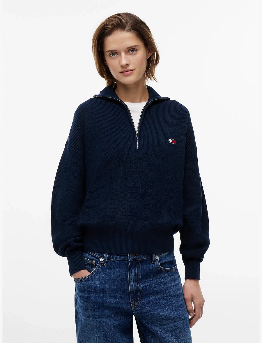 Tommy Jeans - TJW QUARTER ZIP SWEATER - striktrøjer - dark night navy - 0