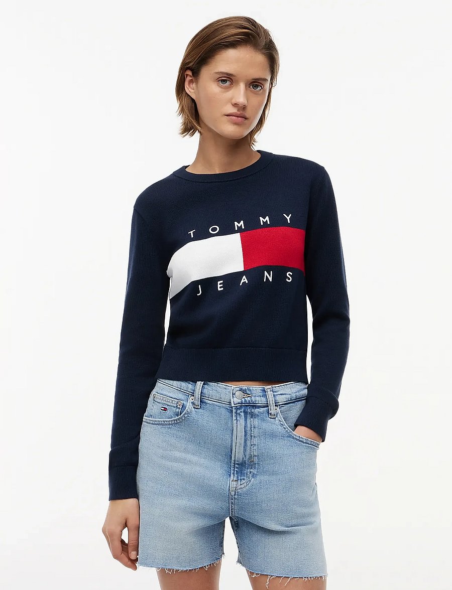 Tommy Jeans - TJW FLAG CREW NECK SWEATER EXT - dressipluusid - dark night navy - 0