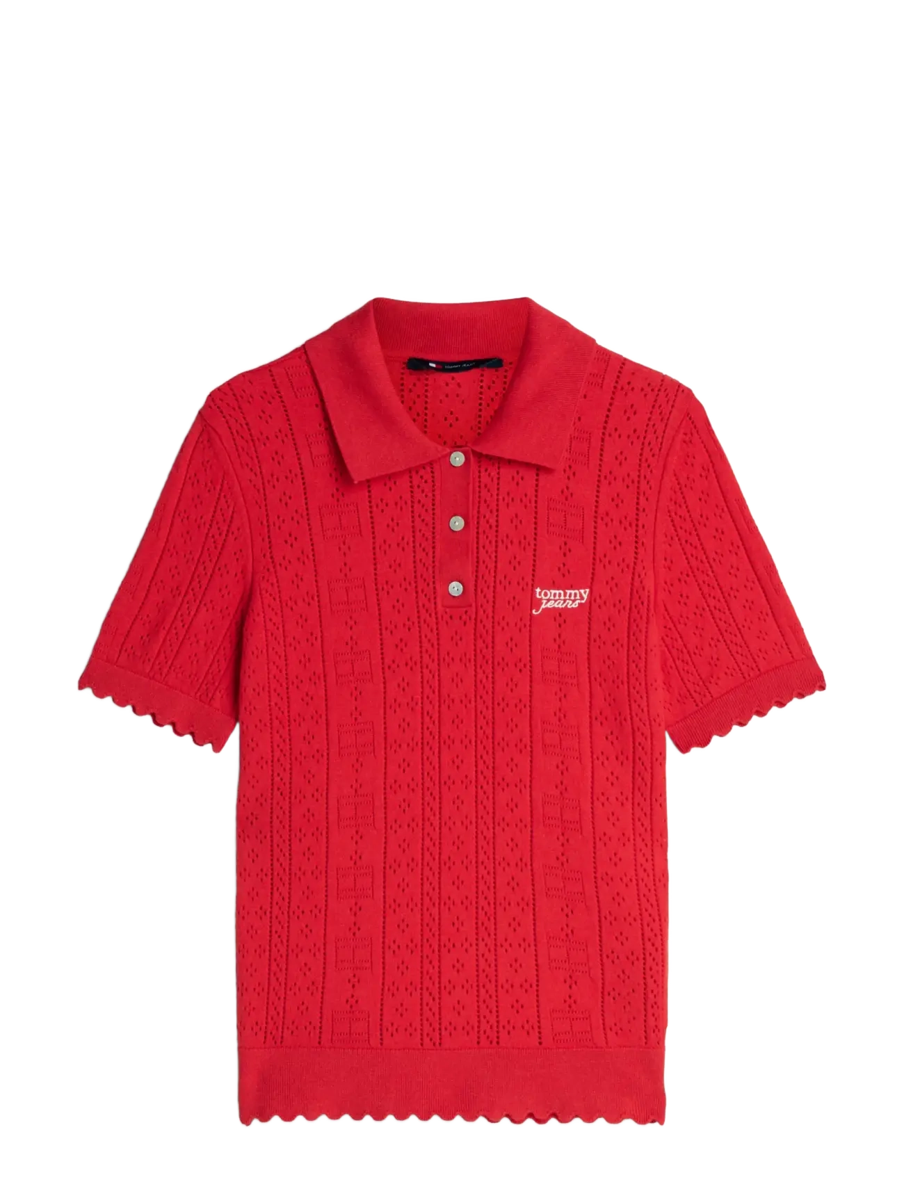 Tommy Jeans TJW POINTELLE POLO SWEATER - Tøj - AMARYLLIS RED / red