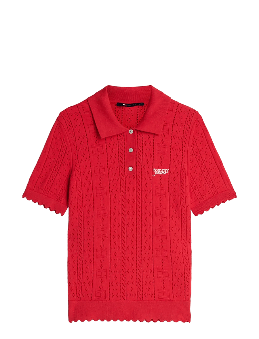 Tommy Jeans - TJW POINTELLE POLO SWEATER - poloer - amaryllis red - 1