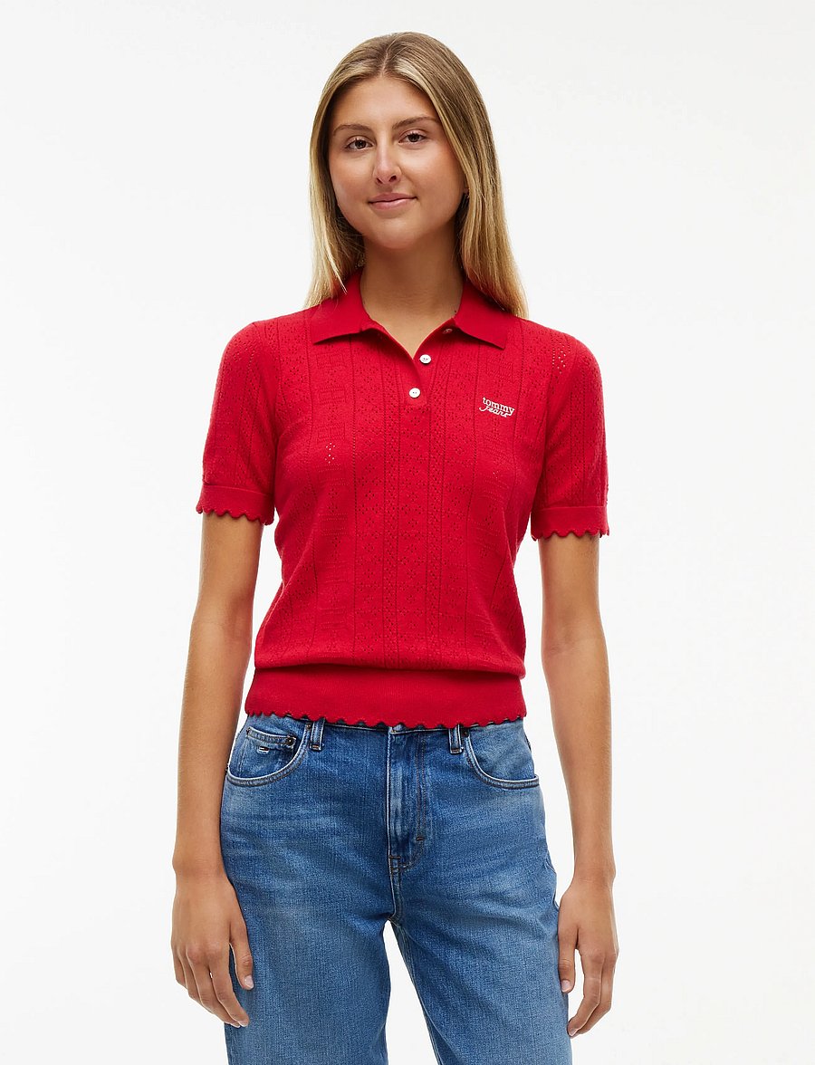 Tommy Jeans - TJW POINTELLE POLO SWEATER - poloer - amaryllis red - 0