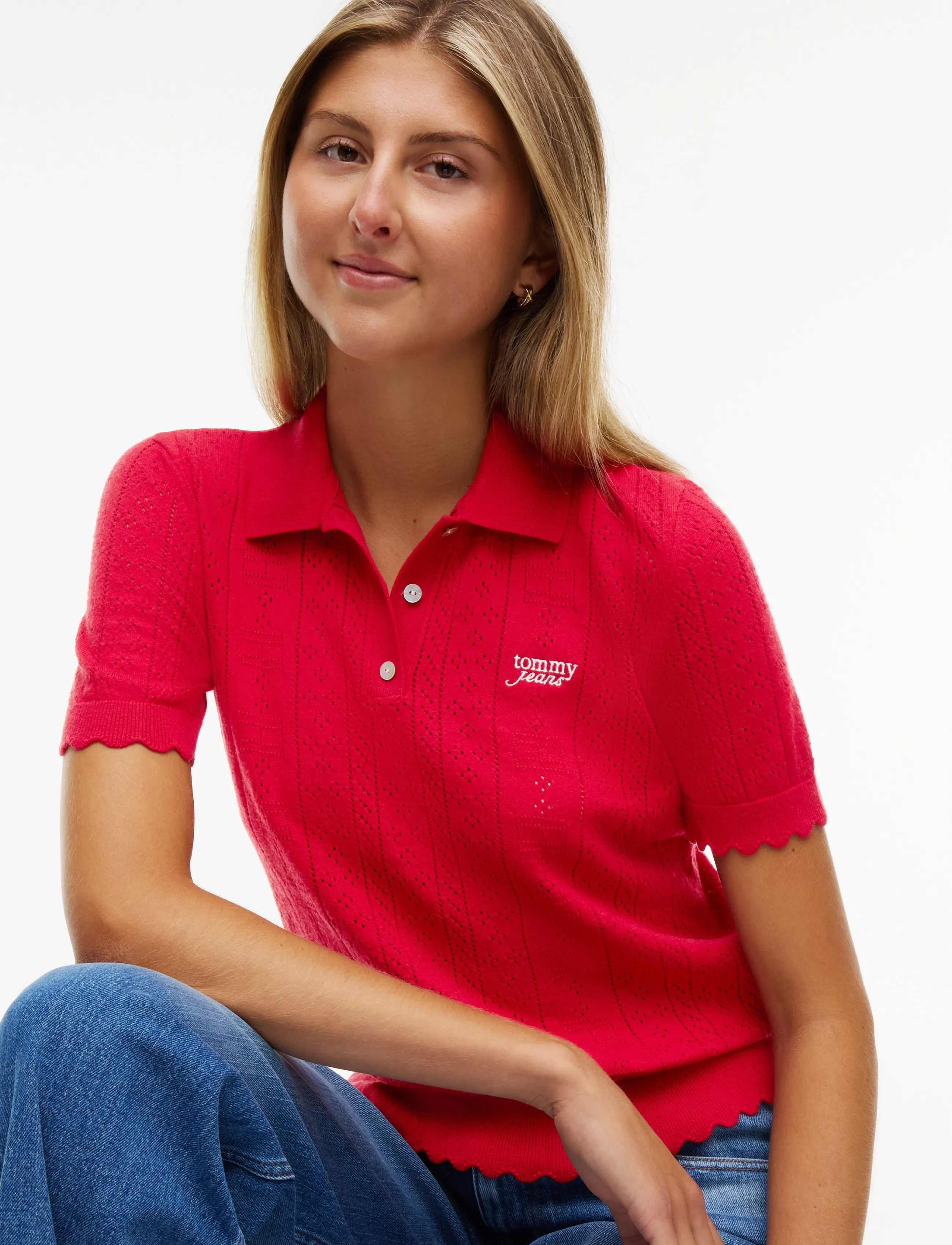 Tommy Jeans - TJW POINTELLE POLO SWEATER - poloer - amaryllis red - 3