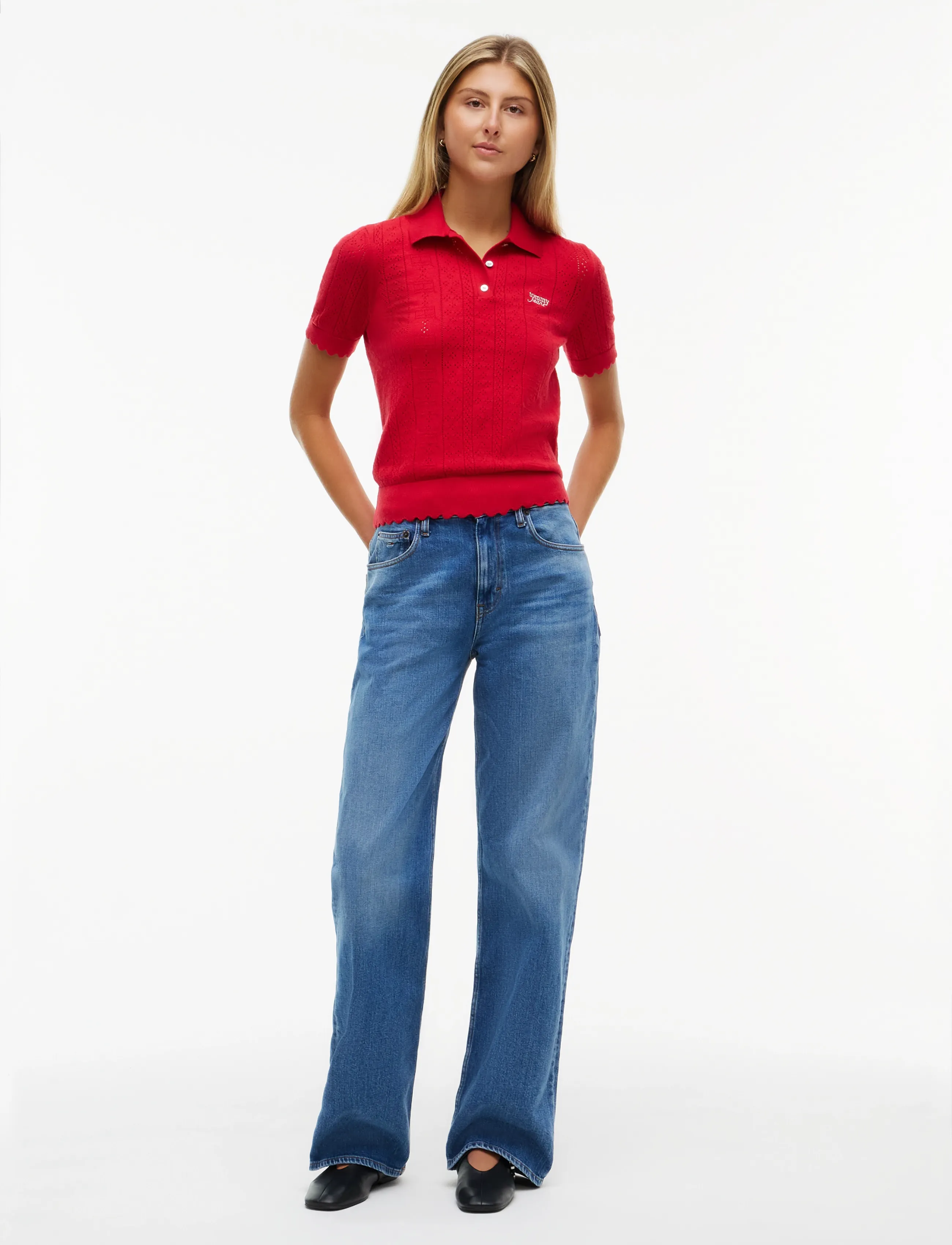 Tommy Jeans - TJW POINTELLE POLO SWEATER - poloer - amaryllis red - 4