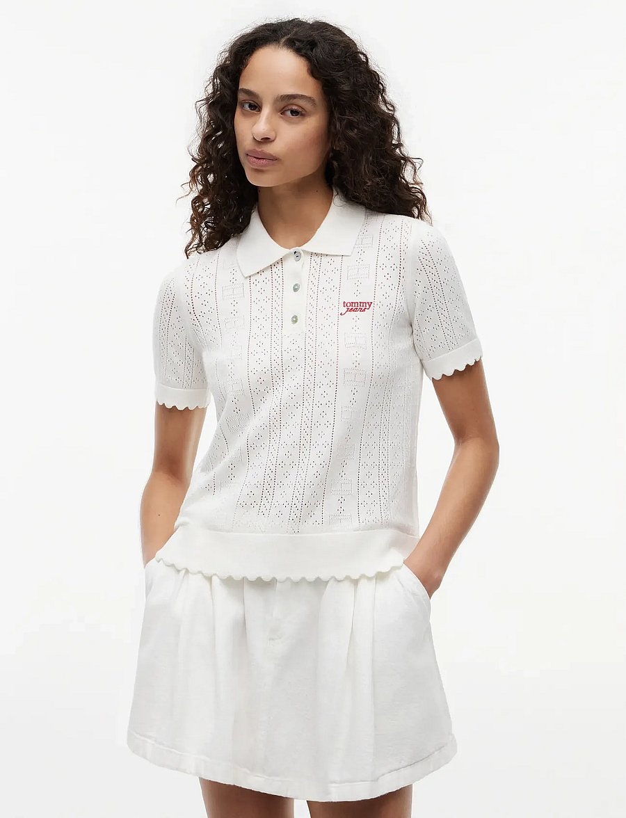 Tommy Jeans - TJW POINTELLE POLO SWEATER - poloer - ancient white - 0