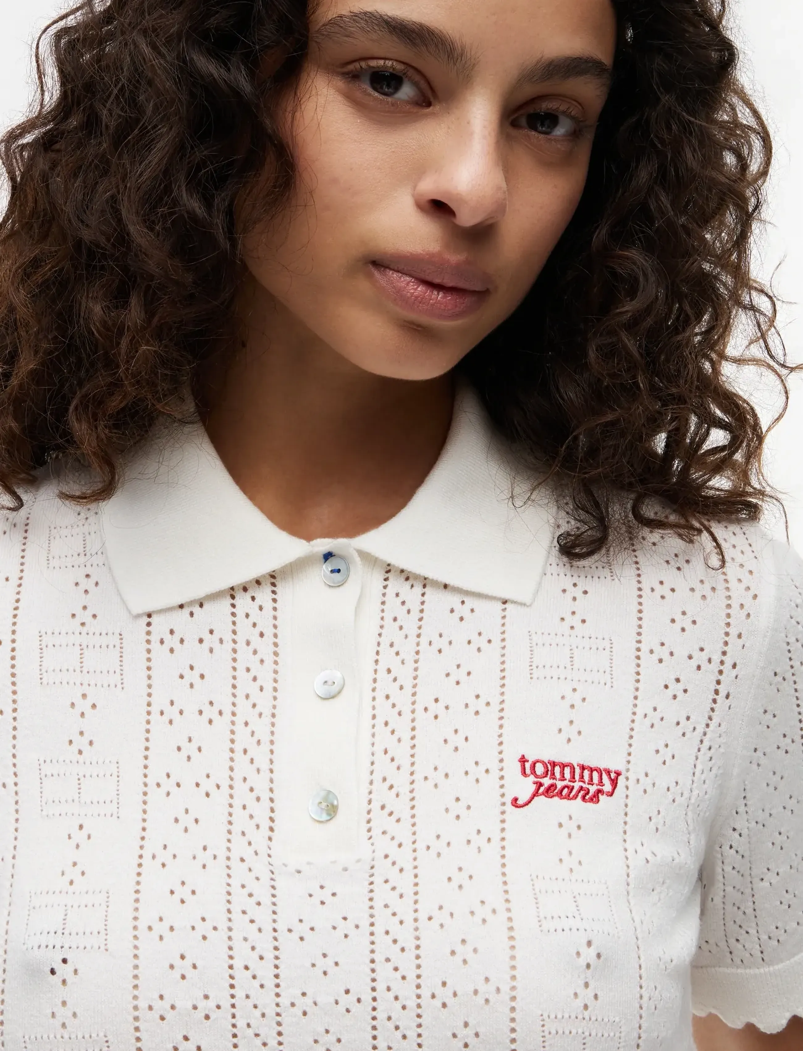 Tommy Jeans - TJW POINTELLE POLO SWEATER - poloer - ancient white - 3