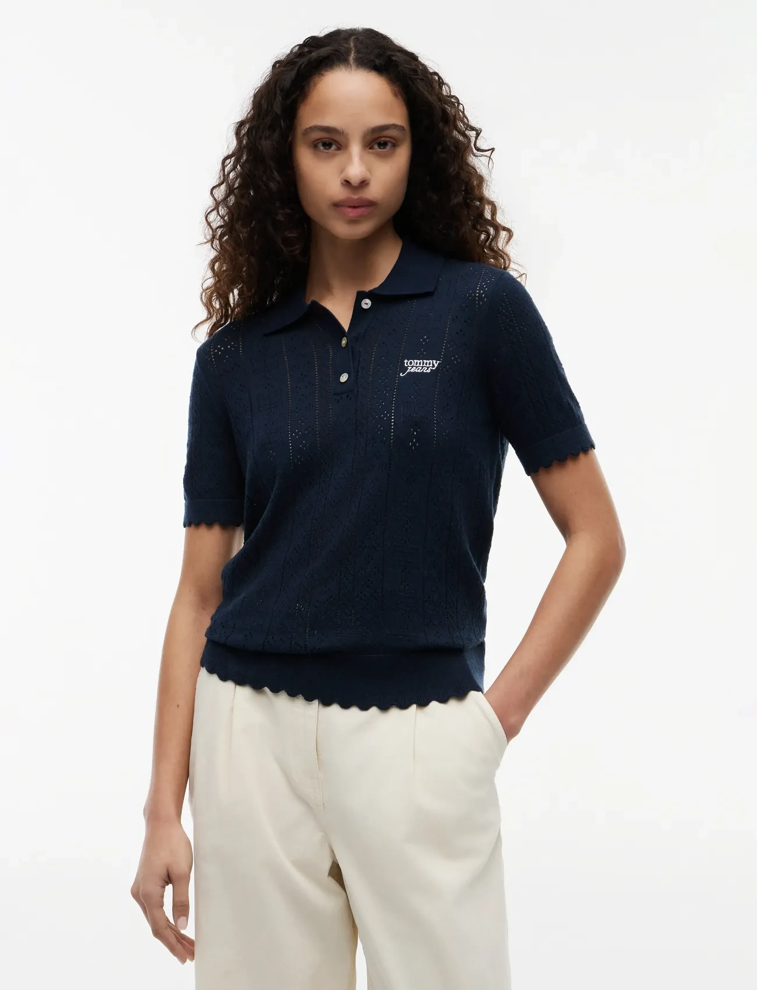 Tjw Pointelle Polo Sweater