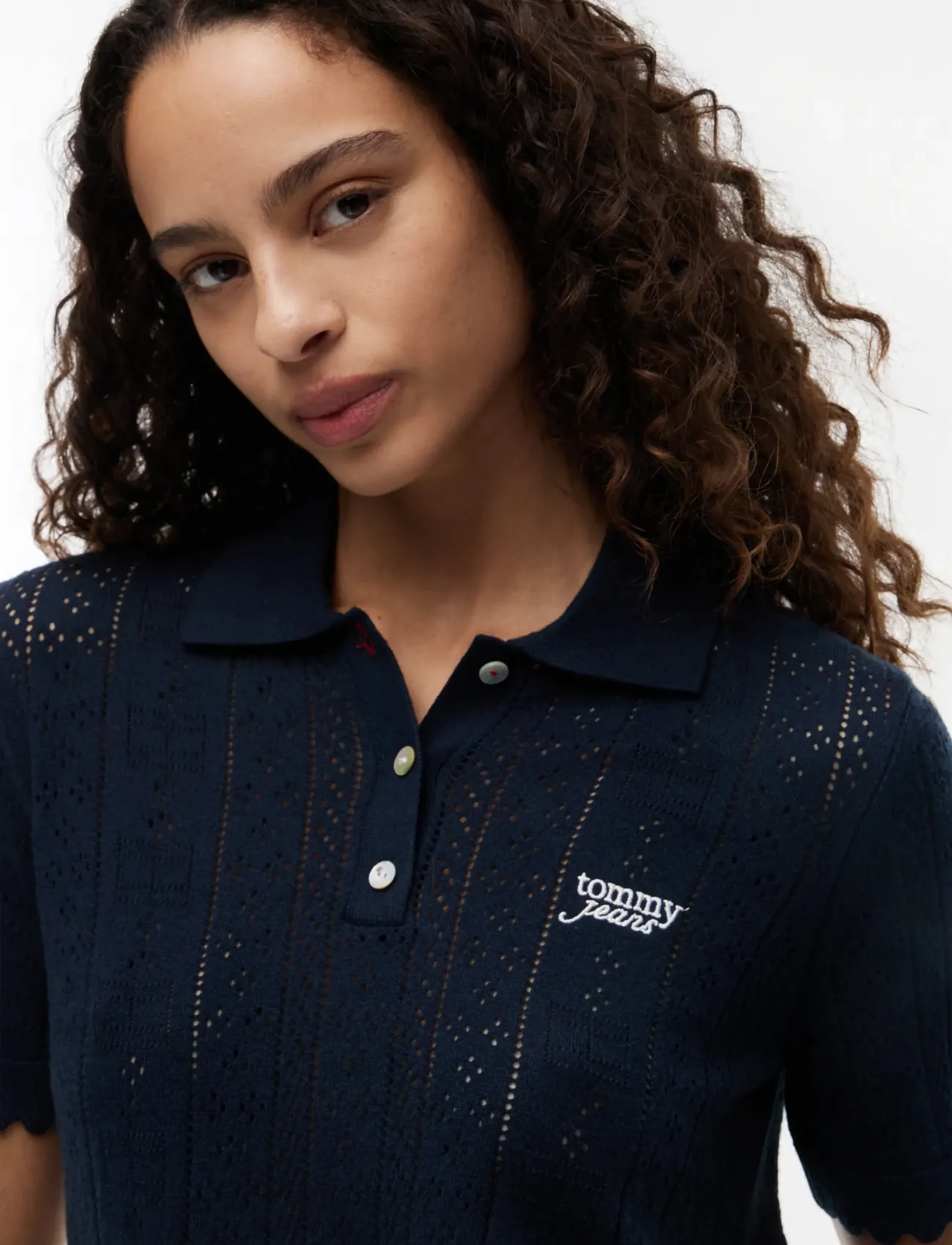 Tommy Jeans - TJW POINTELLE POLO SWEATER - polos - dark night navy - 3