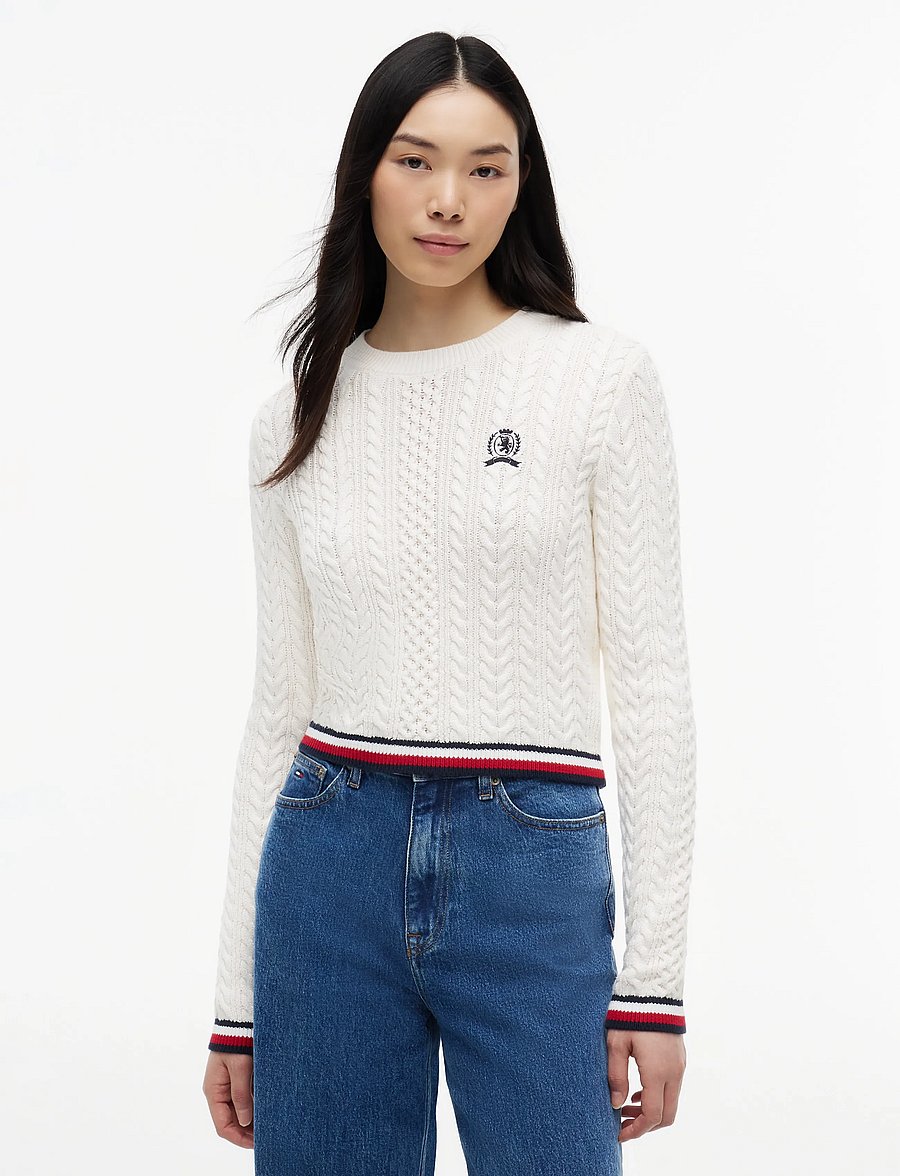 Tommy Jeans - TJW RWB TIPPING SWEATER - striktrøjer - ancient white - 0