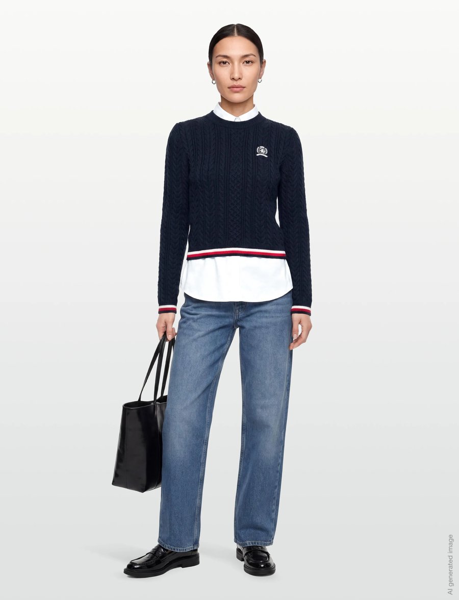 Tommy Jeans - TJW RWB TIPPING SWEATER - jumpers - dark night navy - 0