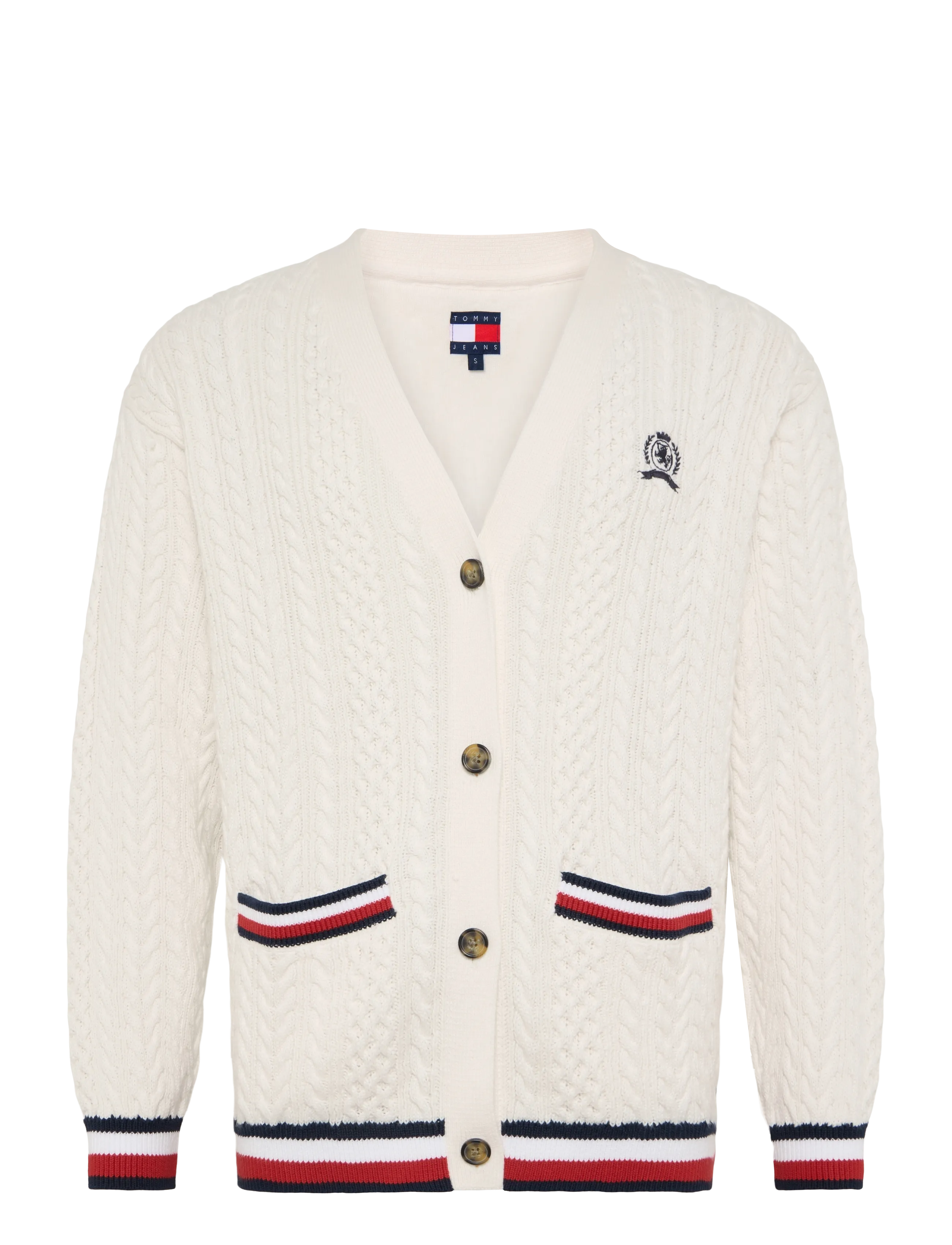 Tommy Jeans TJW RWB TIPPING OVS CARDIGAN - Strickjacken - ANCIENT WHITE / cream