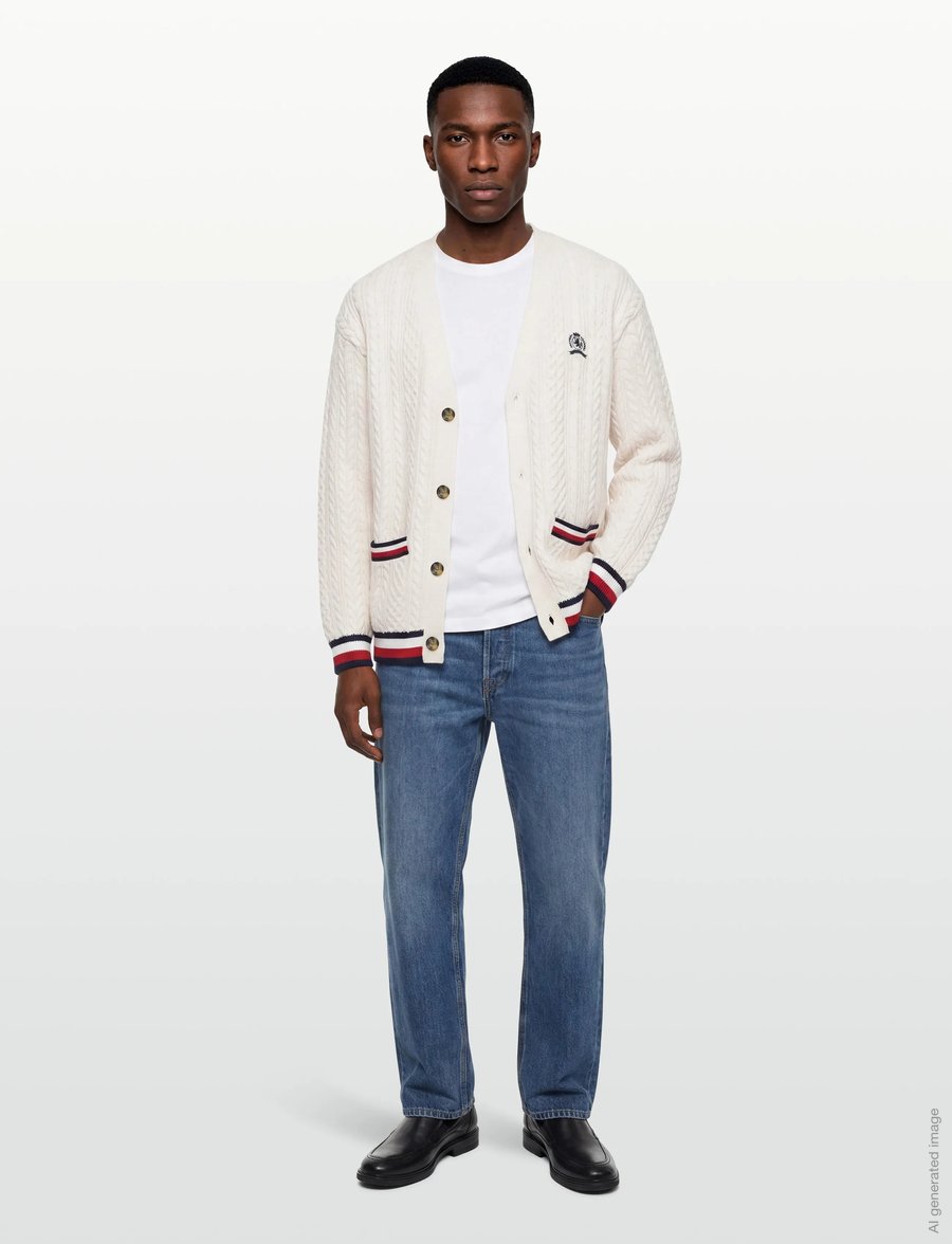 Tommy Jeans - TJW RWB TIPPING OVS CARDIGAN - gilets - ancient white - 0