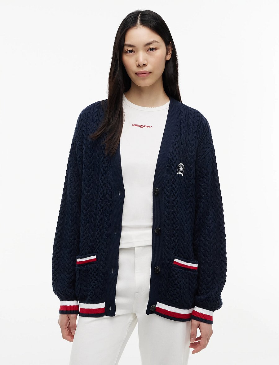 Tommy Jeans - TJW RWB TIPPING OVS CARDIGAN - cardigans - dark night navy - 0
