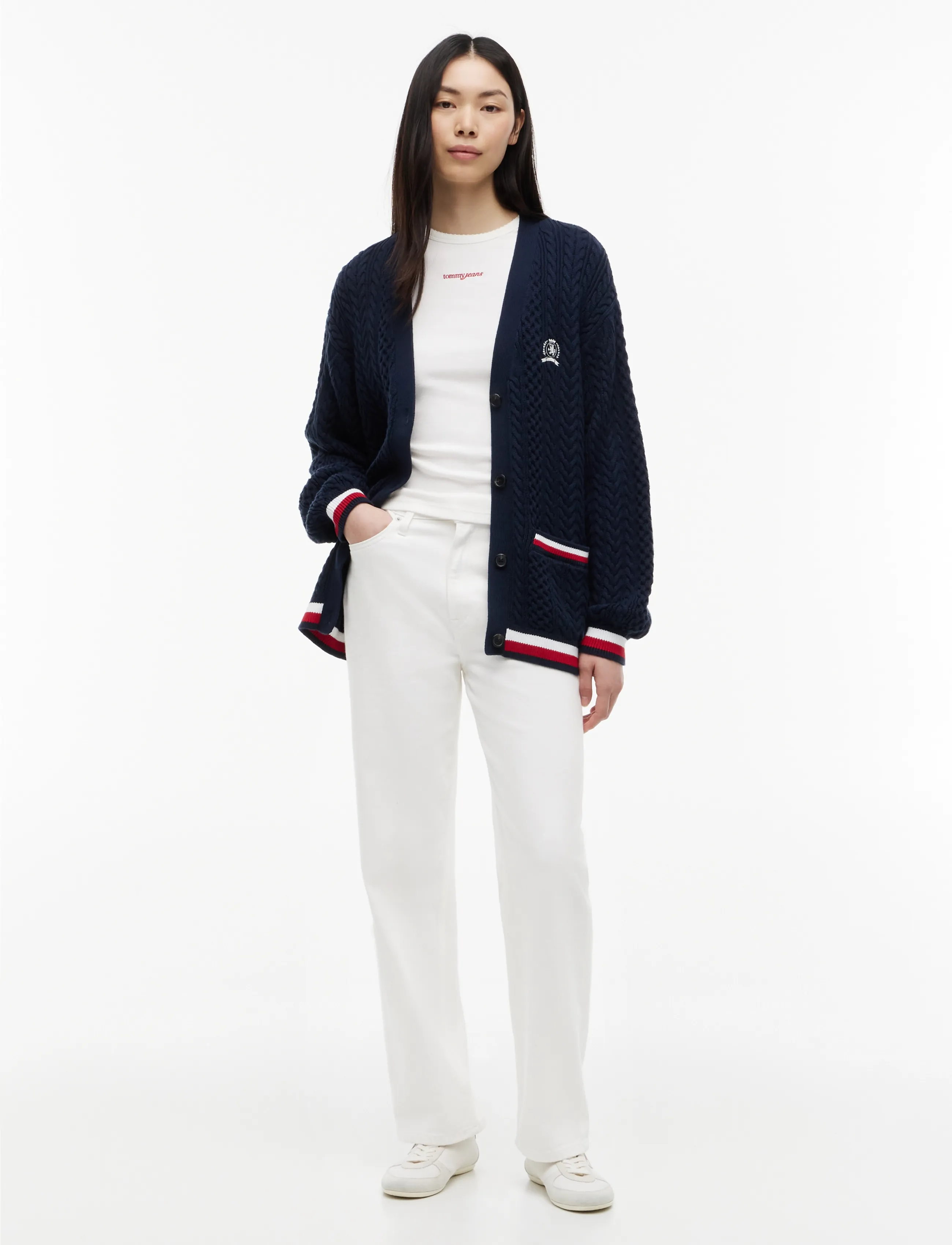 Tommy Jeans - TJW RWB TIPPING OVS CARDIGAN - cardigans - dark night navy - 4