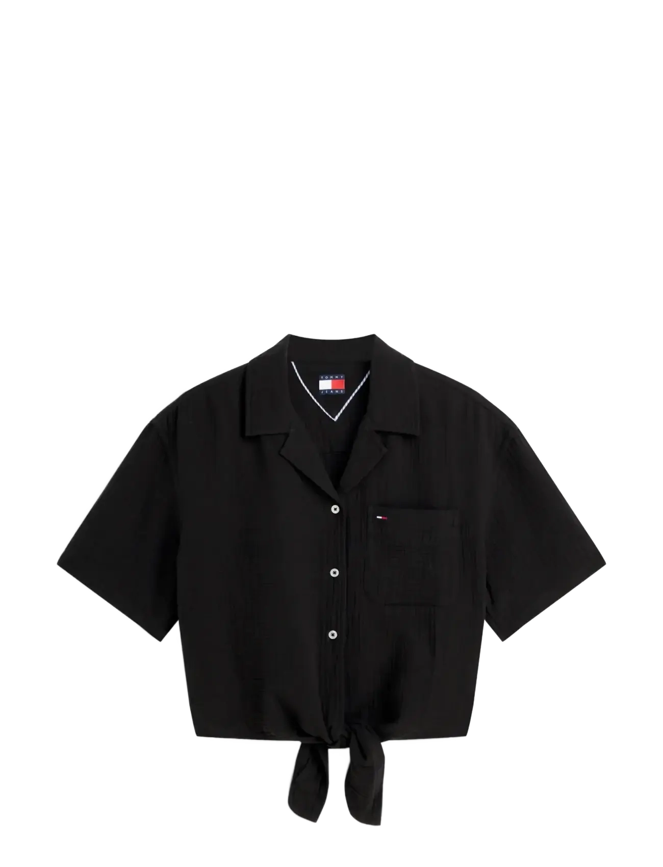 TOMMY JEANS Tjw Textured Tie Front Ss Shirt Schwarz - XS - Damen