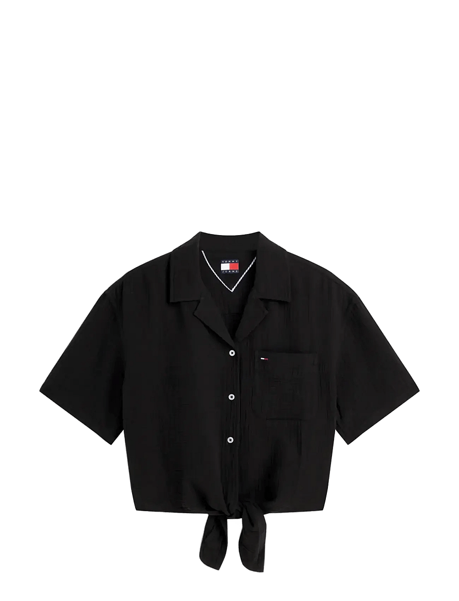 Tommy Jeans - TJW TEXTURED TIE FRONT SS SHIRT - lühikeste varrukatega särgid - black - 1