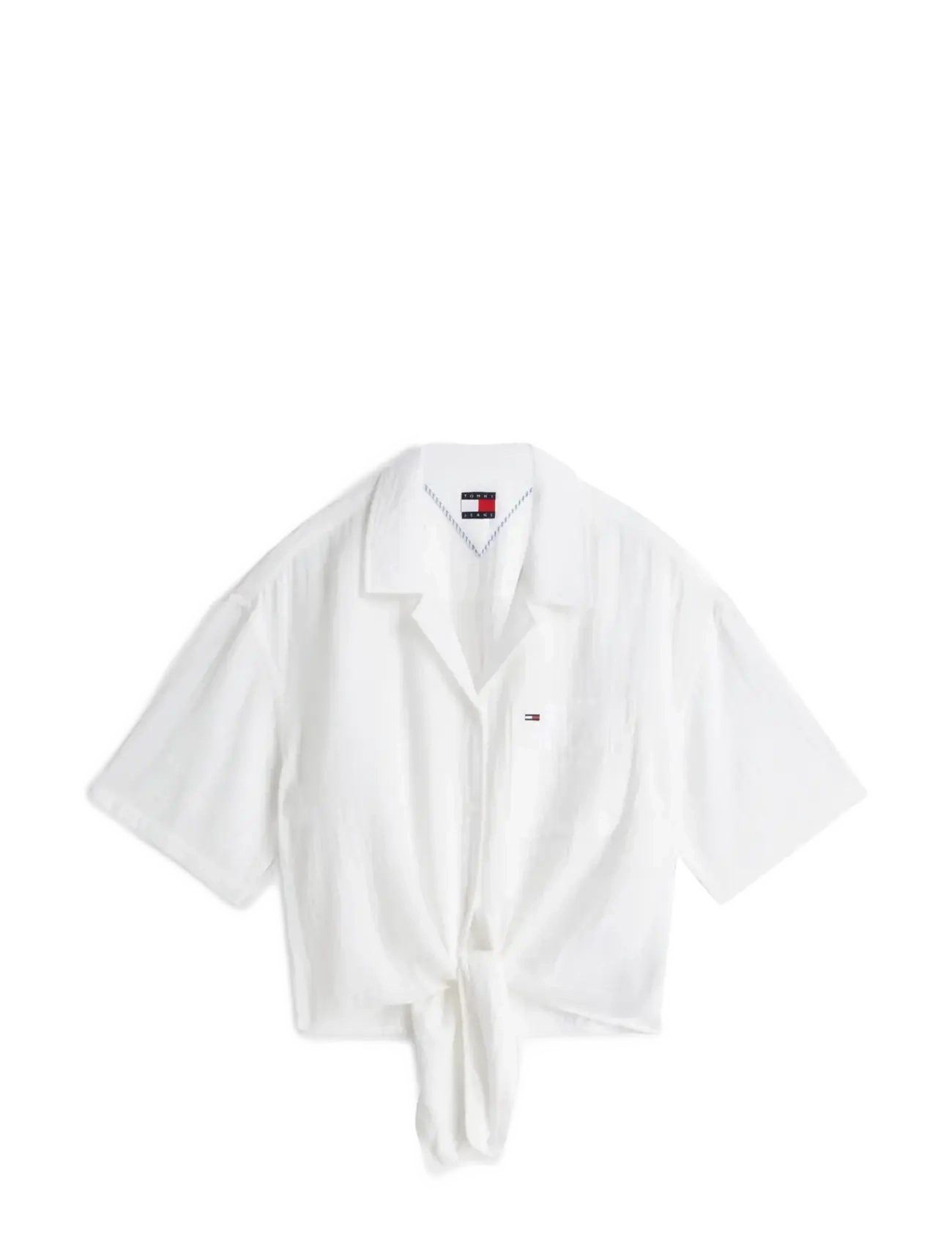 TOMMY JEANS Tjw Textured Tie Front Ss Shirt Weiß - L - Damen