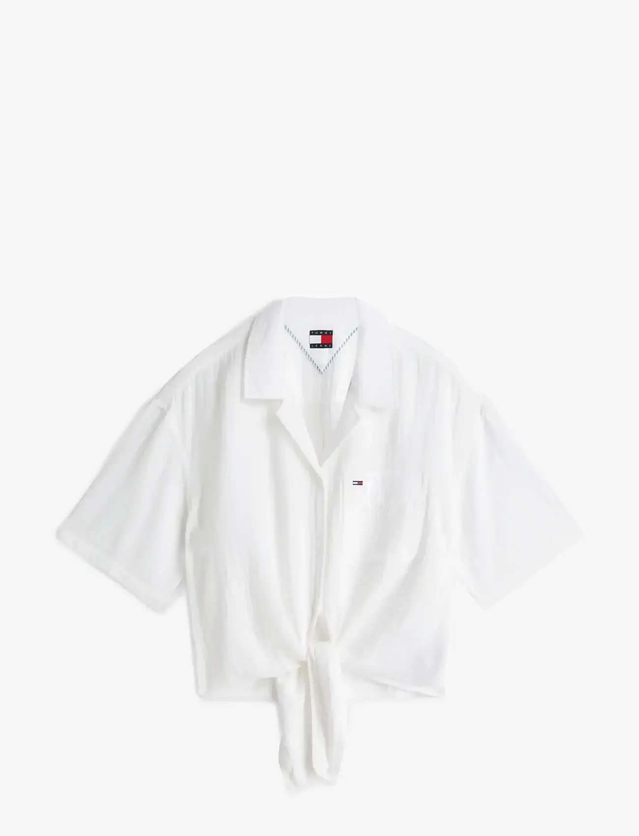 Tommy Jeans - TJW TEXTURED TIE FRONT SS SHIRT - kortærmede skjorter - ecru - 1