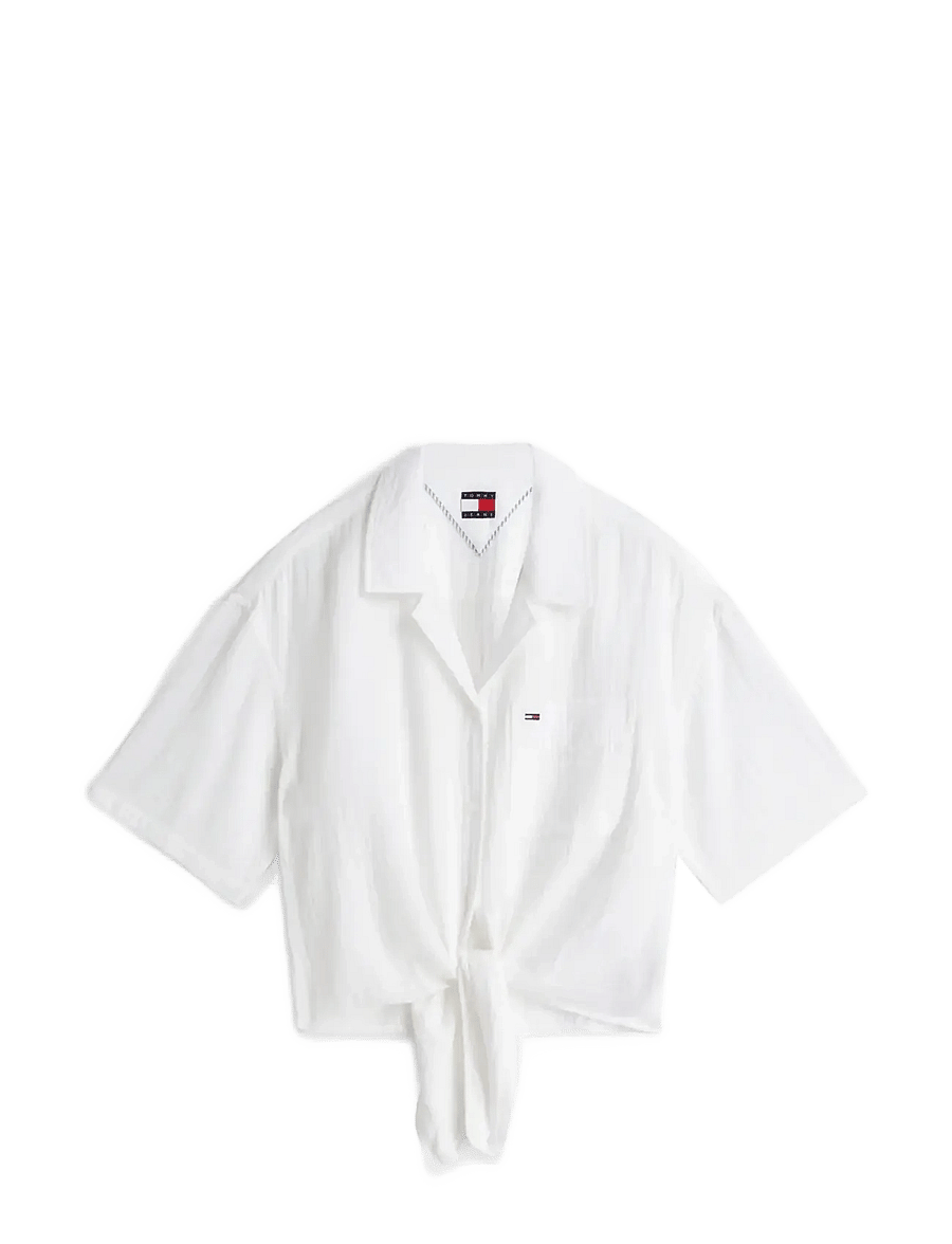 Tommy Jeans - TJW TEXTURED TIE FRONT SS SHIRT - lühikeste varrukatega särgid - ecru - 1