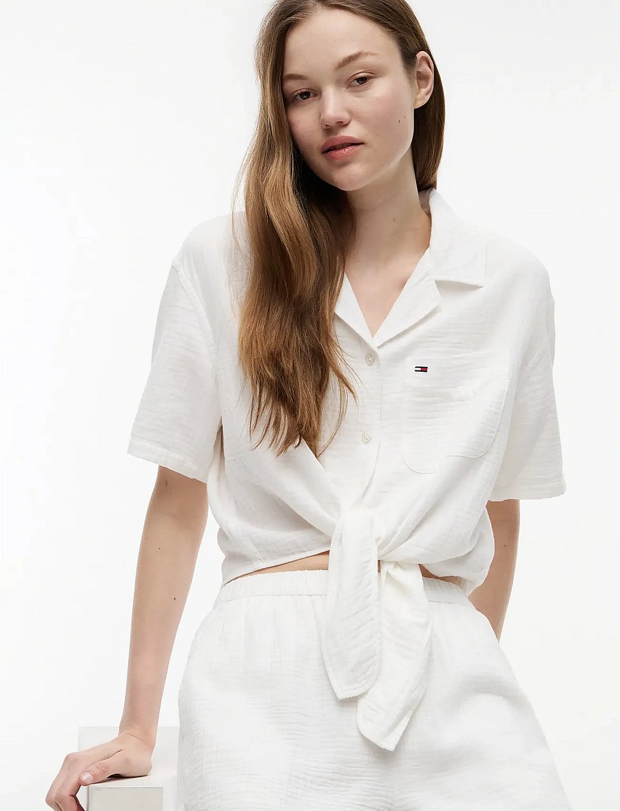 Tommy Jeans - TJW TEXTURED TIE FRONT SS SHIRT - lühikeste varrukatega särgid - ecru - 3