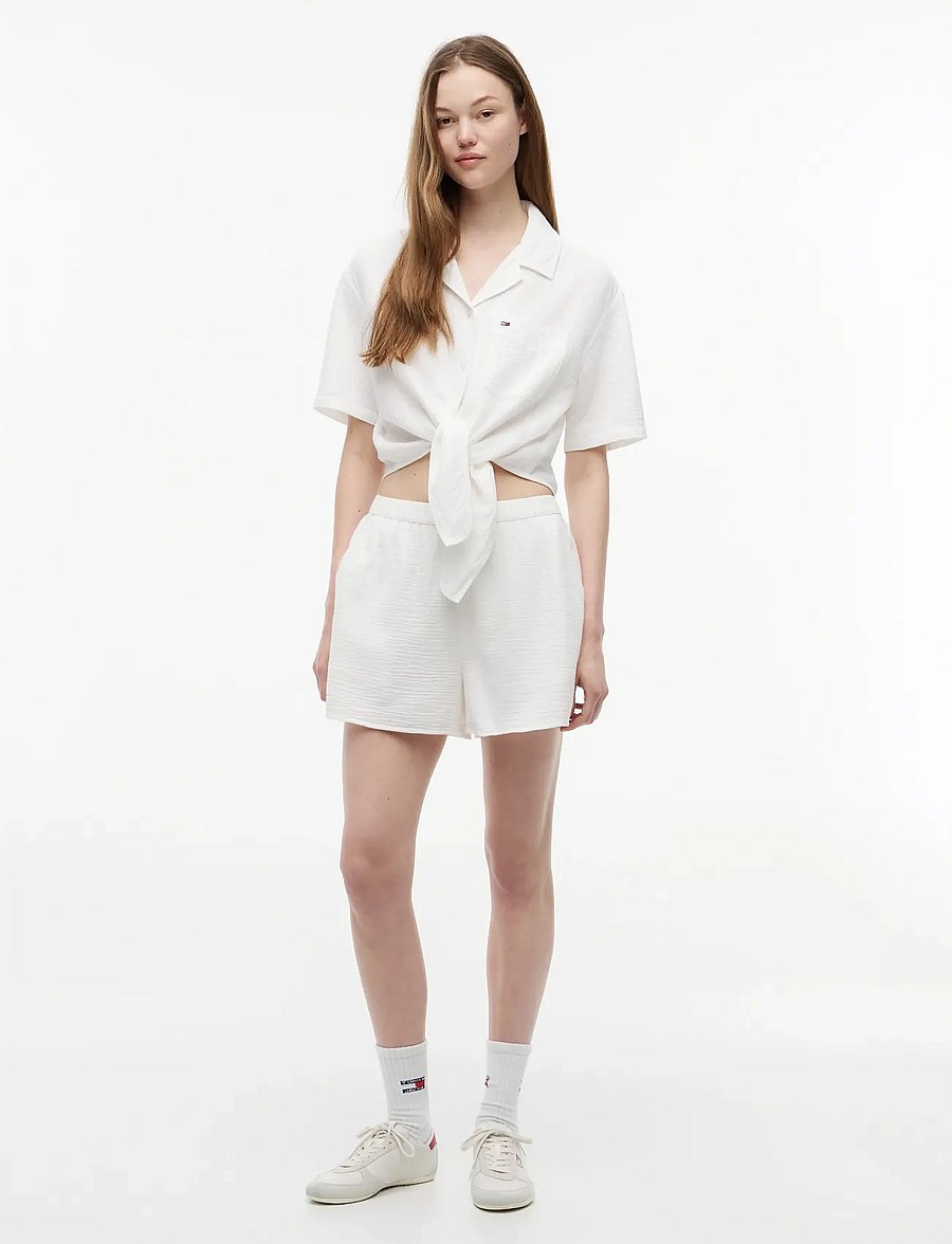 Tommy Jeans - TJW TEXTURED TIE FRONT SS SHIRT - lühikeste varrukatega särgid - ecru - 4