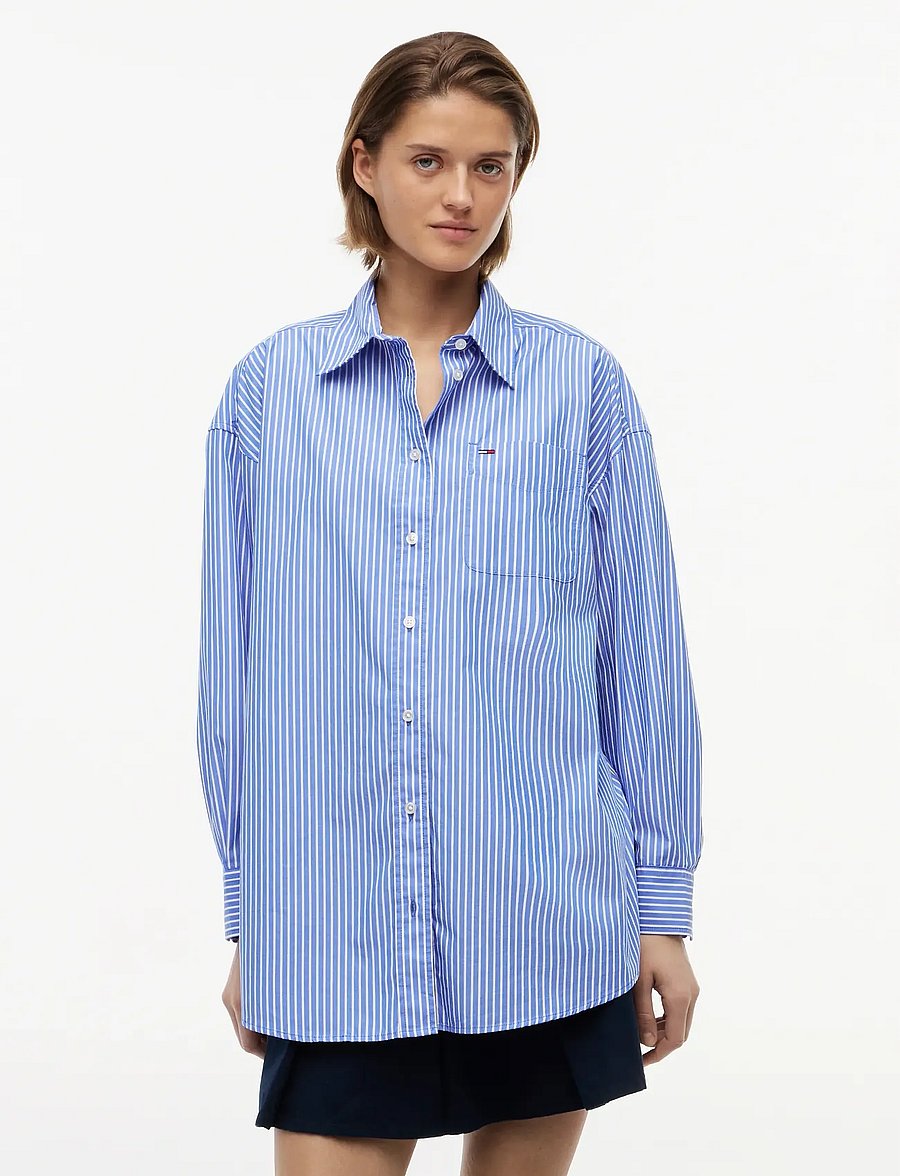 Tommy Jeans - TJW OVS ESSENTIAL SHIRT EXT - long-sleeved shirts - noble blue stripe - 0