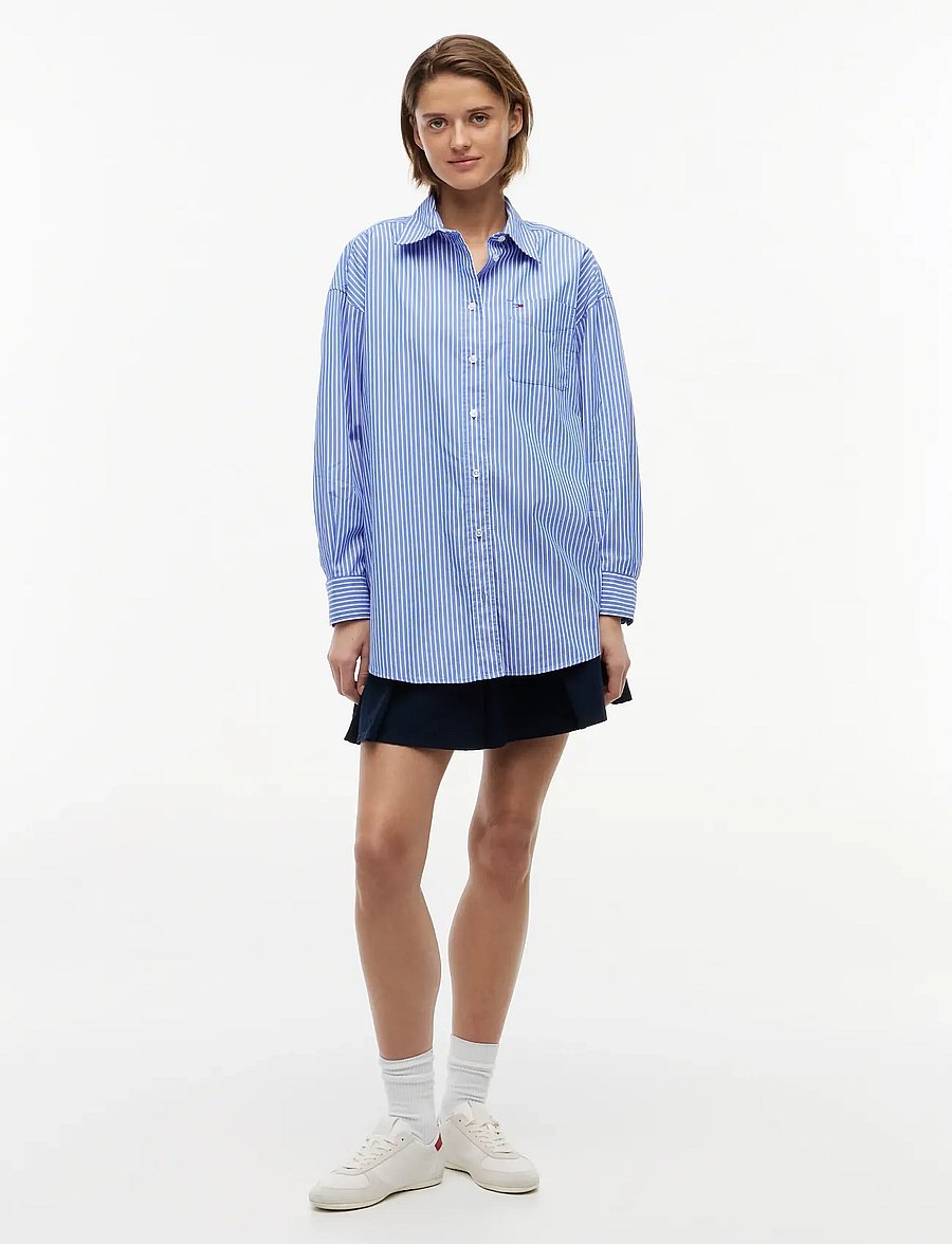 Tommy Jeans - TJW OVS ESSENTIAL SHIRT EXT - long-sleeved shirts - noble blue stripe - 4