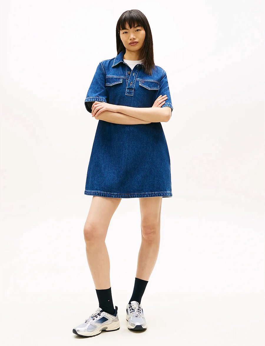 Tommy Jeans - A-LINE DRESS - skjortklänningar - denim medium - 0