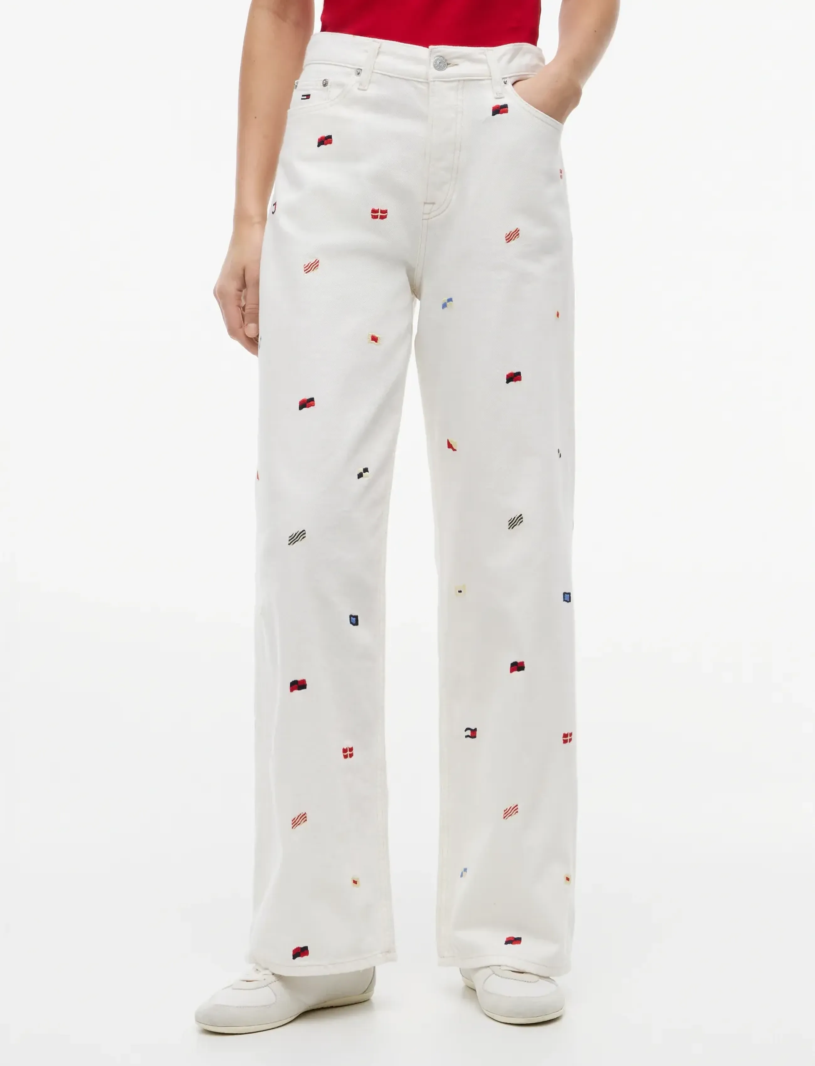 Tommy Jeans CLAIRE HR WIDE CR CBF CJ6090 - Kläder - DENIM WHITE 01 / white