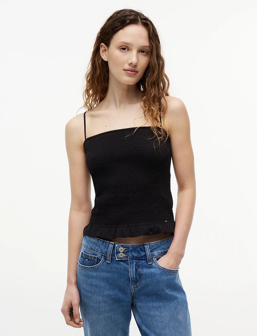 Tommy Jeans - TJW SLIM SMOCK STRAPPY TOP - Ärmellose tops - black - 0