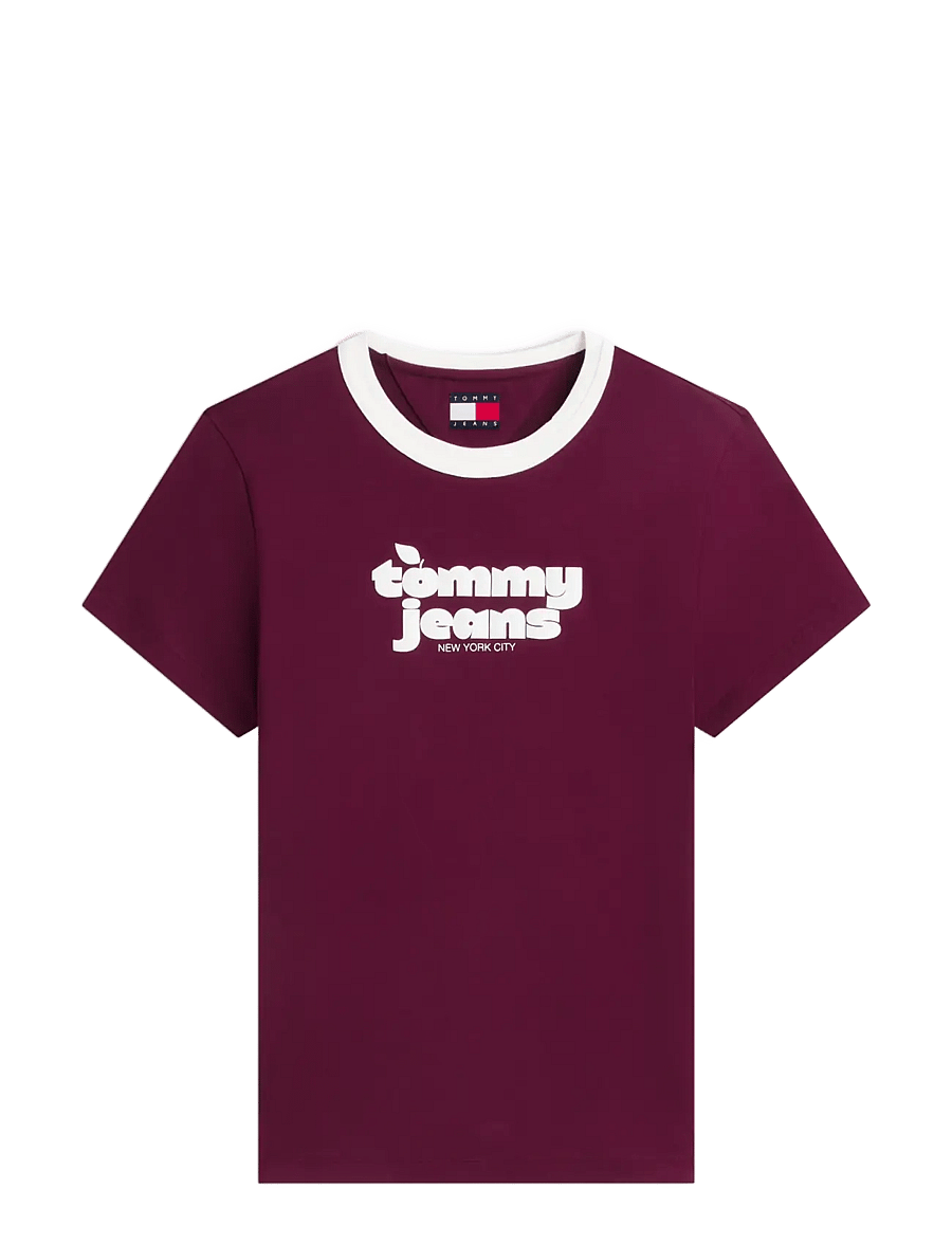 Tommy Jeans - TJW REG NOLVETY RINGER - t-shirts - calypso berry - 1