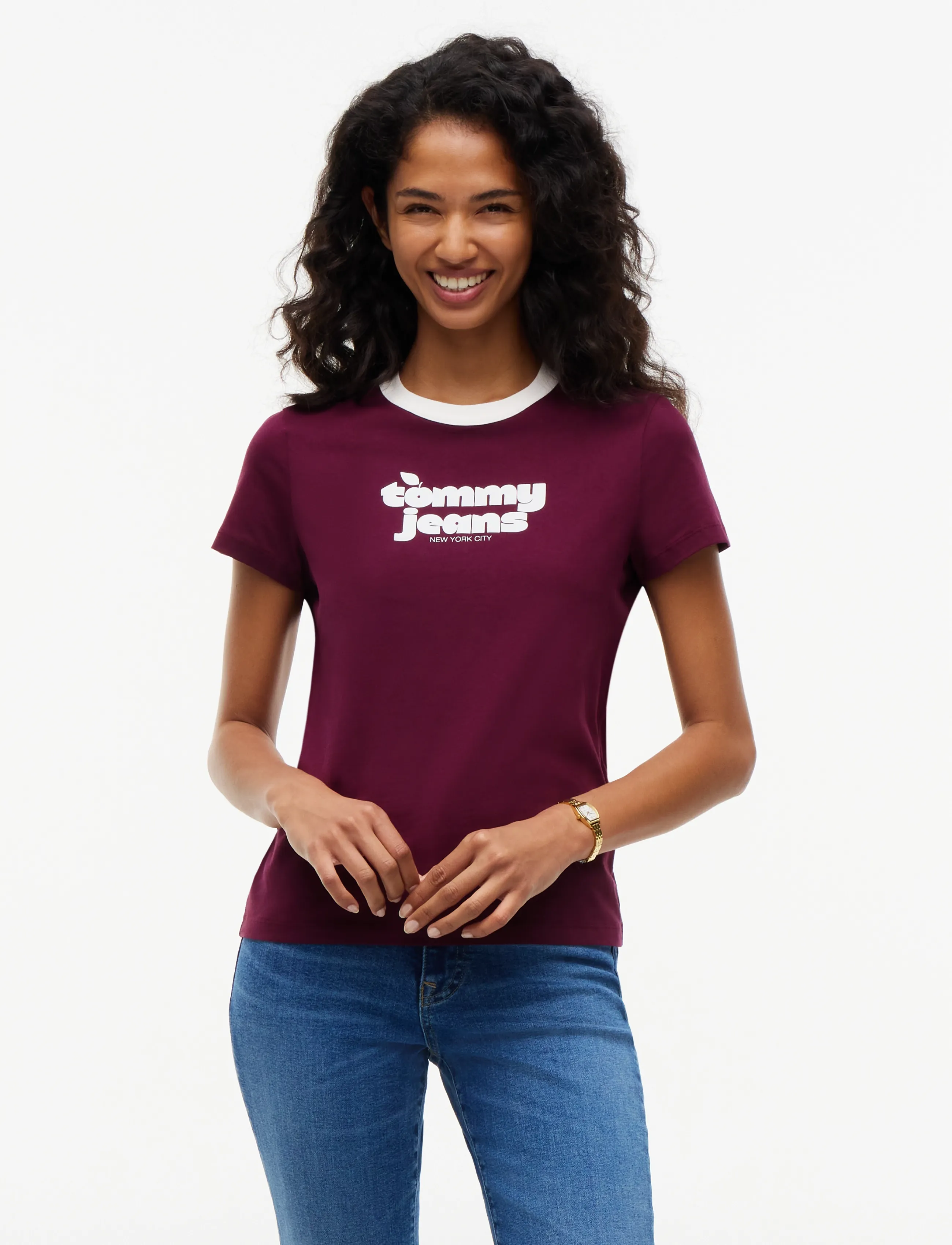 Tommy Jeans Tjw Reg Nolvety Ringer, S, Burgundy, T-Shirts & Toppe > Kortærmede, Dame