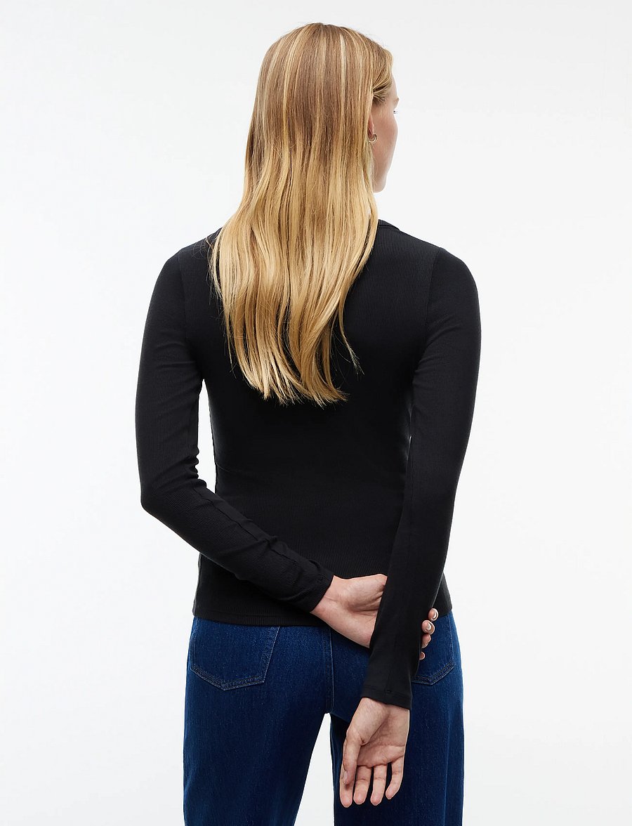 Tommy Jeans - TJW SLIM HENLEY LS TOP - langärmlige tops - black - 2