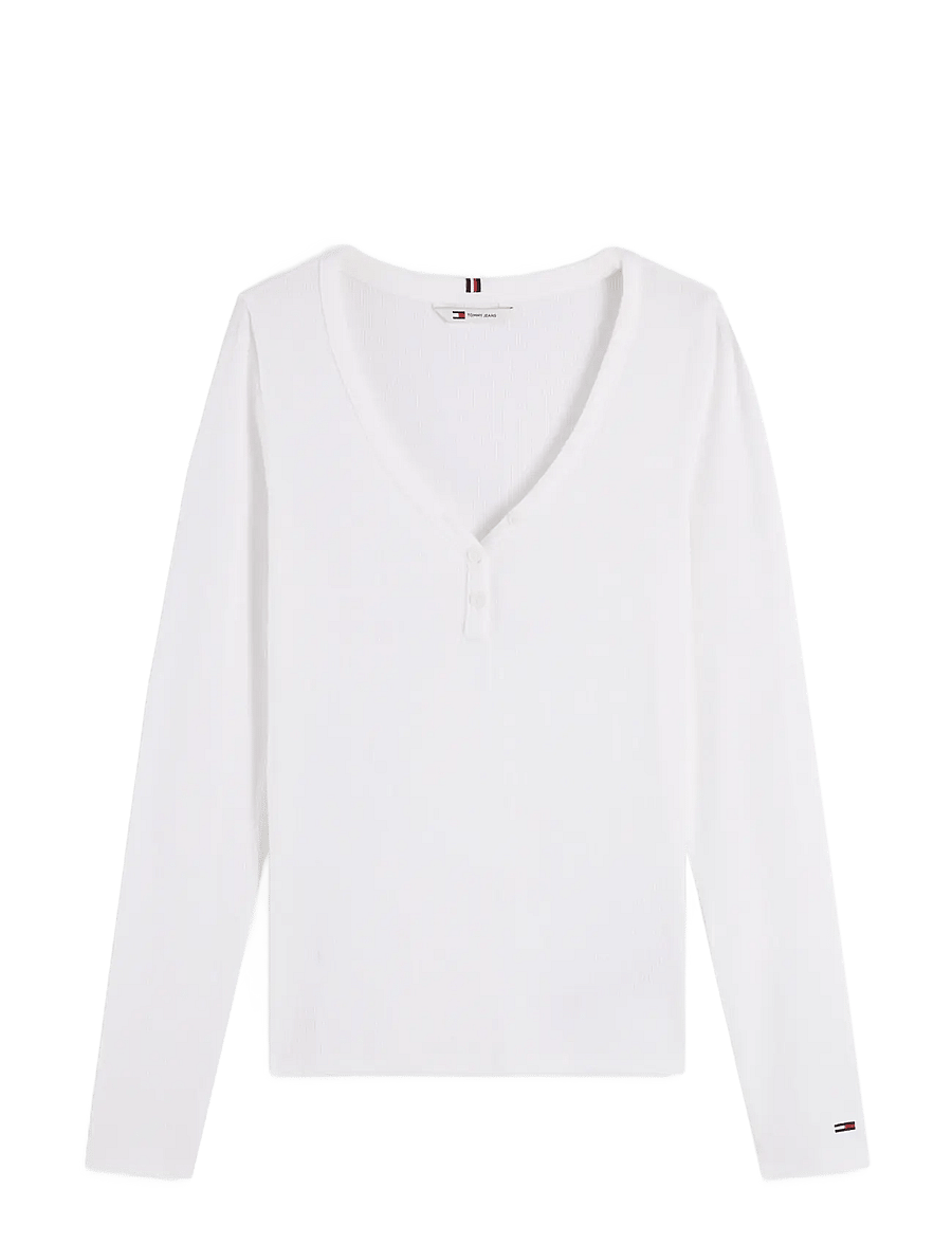 Tommy Jeans - TJW SLIM HENLEY LS TOP - long-sleeved tops - ecru - 0
