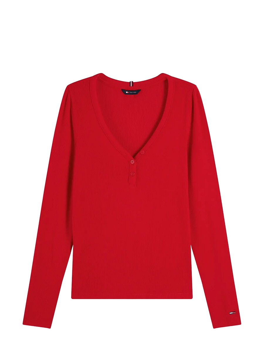 Tommy Jeans - TJW SLIM HENLEY LS TOP - long-sleeved tops - lavish red - 1