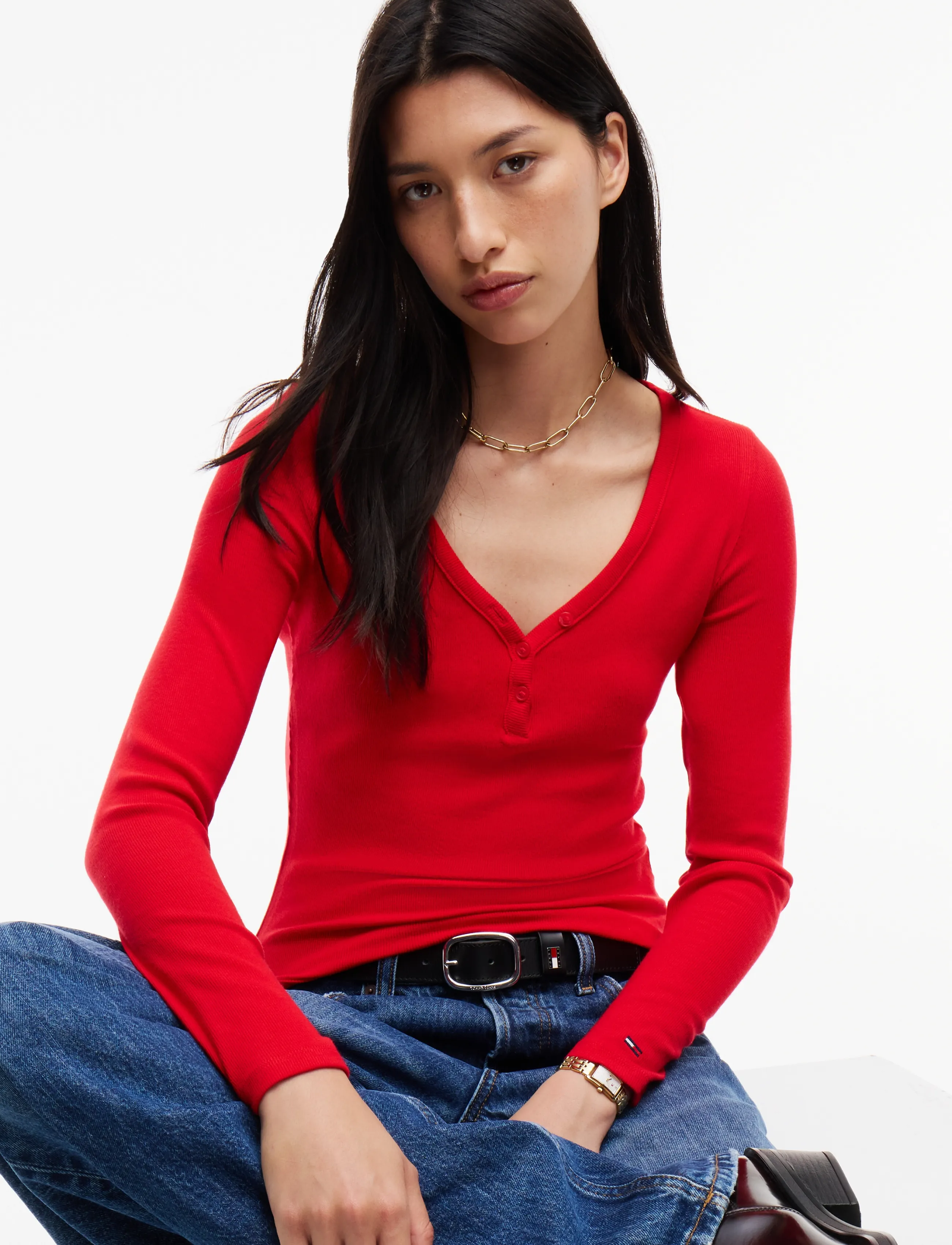 Tommy Jeans - TJW SLIM HENLEY LS TOP - lavish red - 3