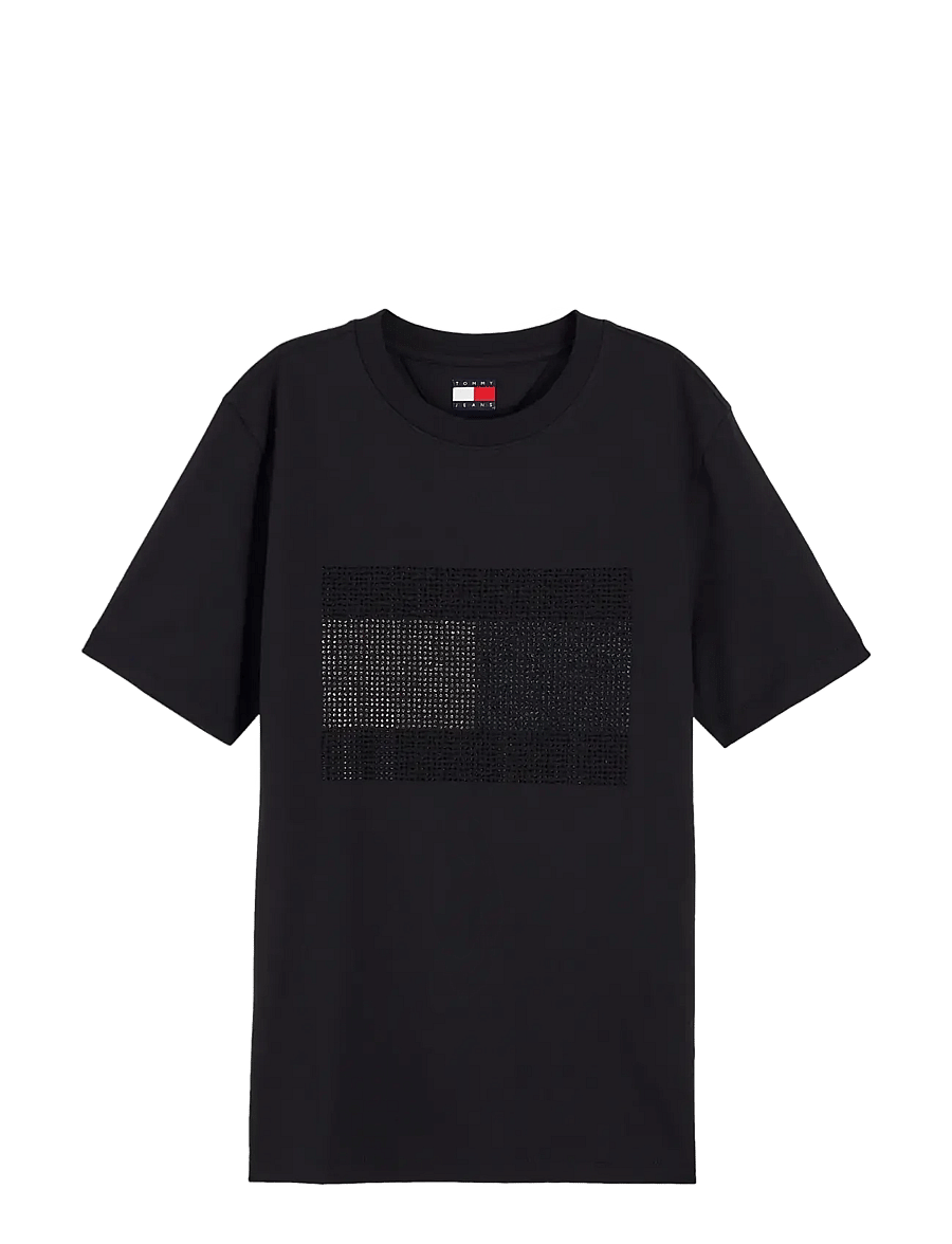 Tommy Jeans - TJW RLX FLAG BLING SS TEE - t-shirts - black - 1