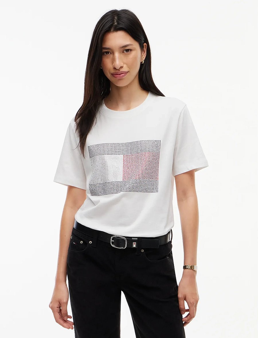 Tommy Jeans - TJW RLX FLAG BLING SS TEE - t-shirts - ecru - 0