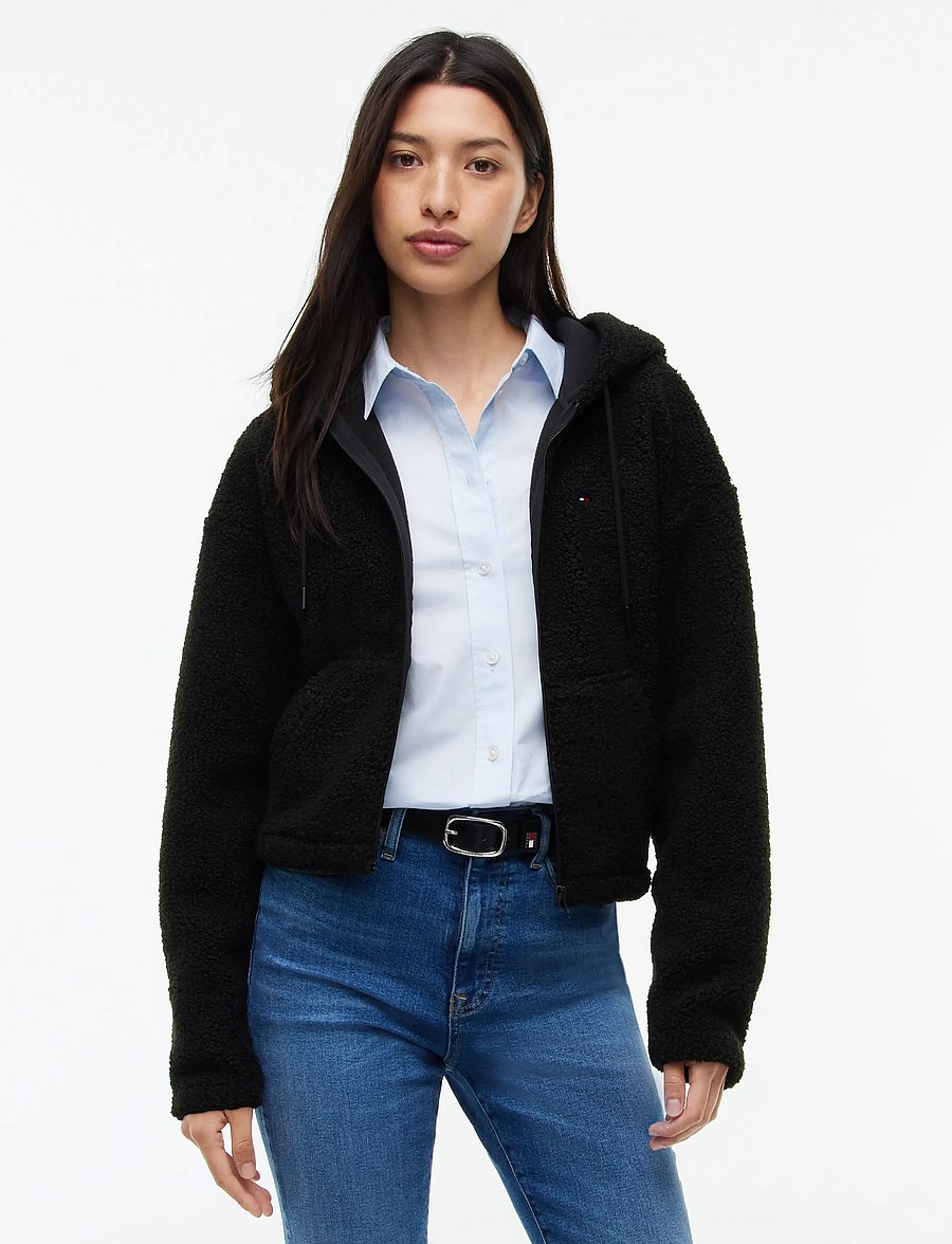 Tommy Jeans - TJW TEDDY HOODED ZIP THRU EXT - fleece og mellemlag - black - 0