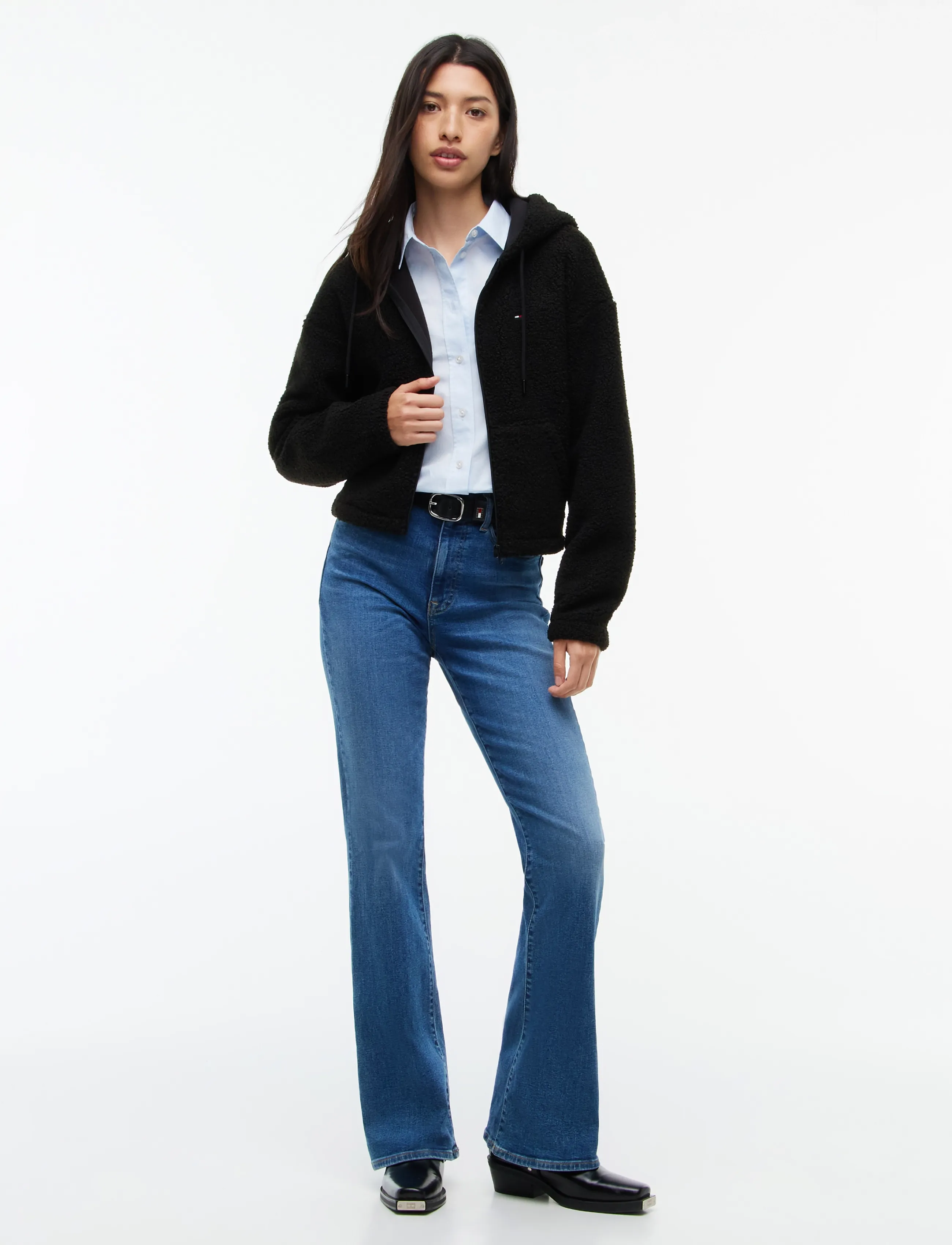 Tommy Jeans - TJW TEDDY HOODED ZIP THRU EXT - fleece og mellemlag - black - 4