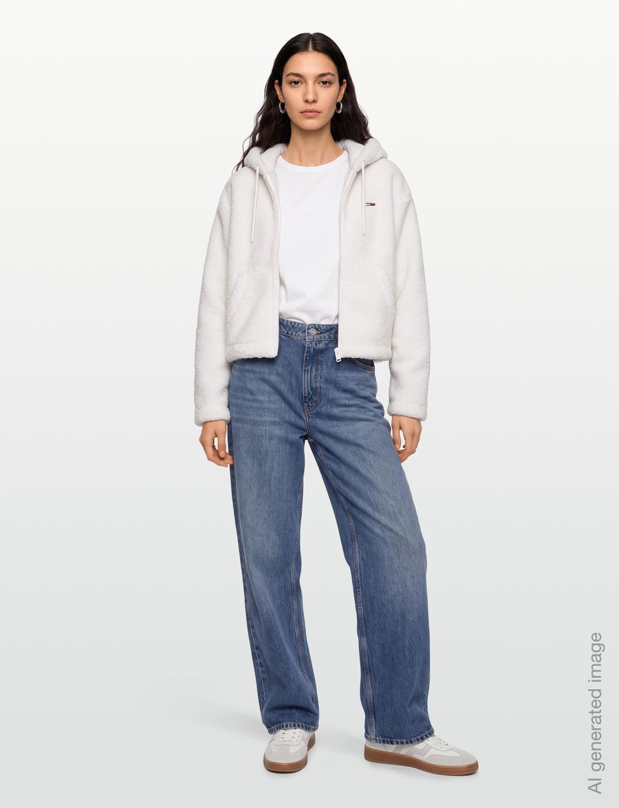Tommy Jeans - TJW TEDDY HOODED ZIP THRU EXT - fleece og mellemlag - off white - 0