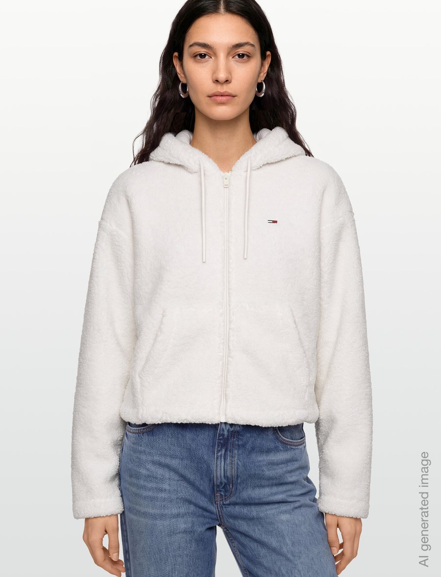Tommy Jeans - TJW TEDDY HOODED ZIP THRU EXT - fleece og mellemlag - off white - 3