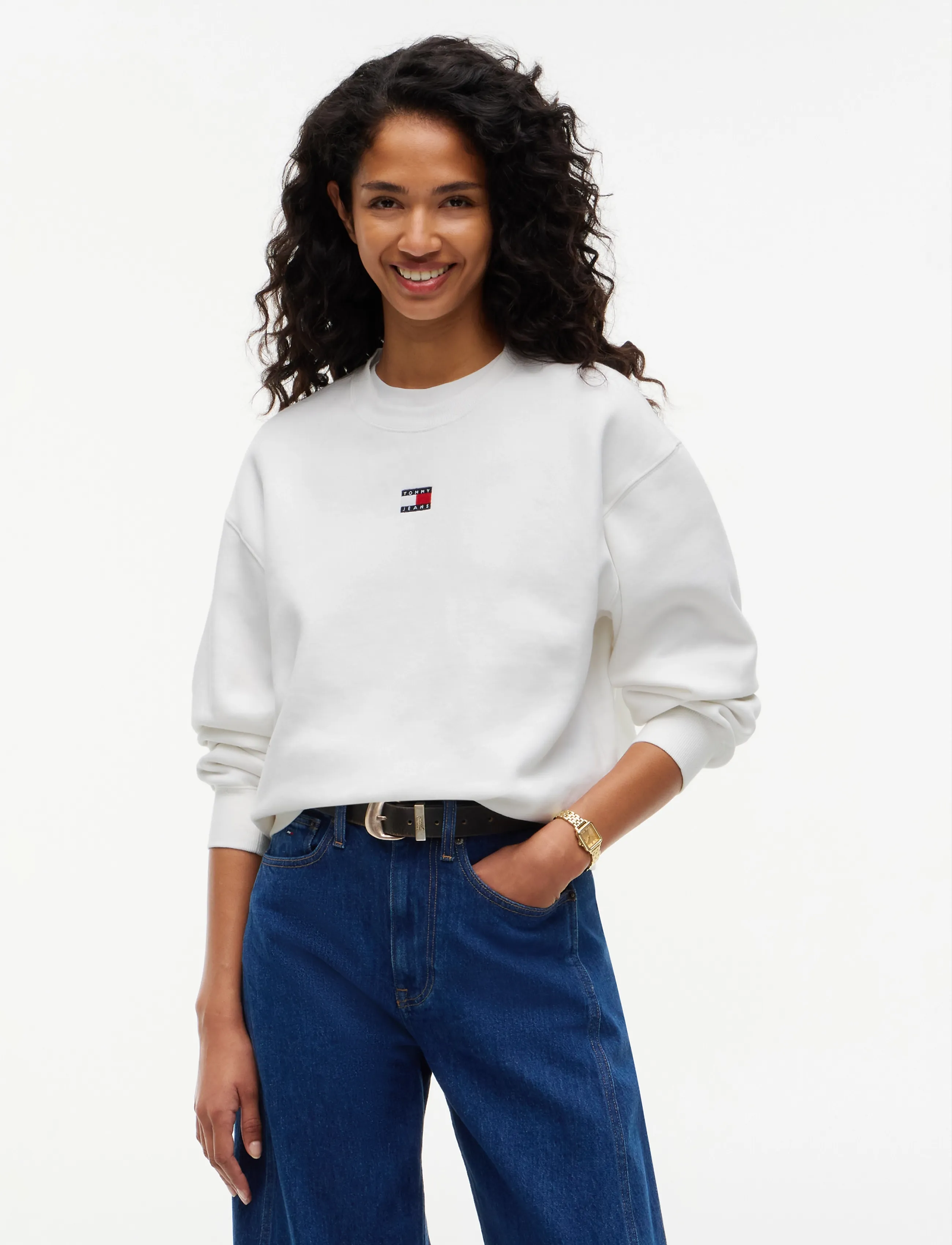 Tommy Jeans Tjw Badge Crew Ext, M, Sweatshirts & Hoodies, Creme - Sweatshirts, Frauen