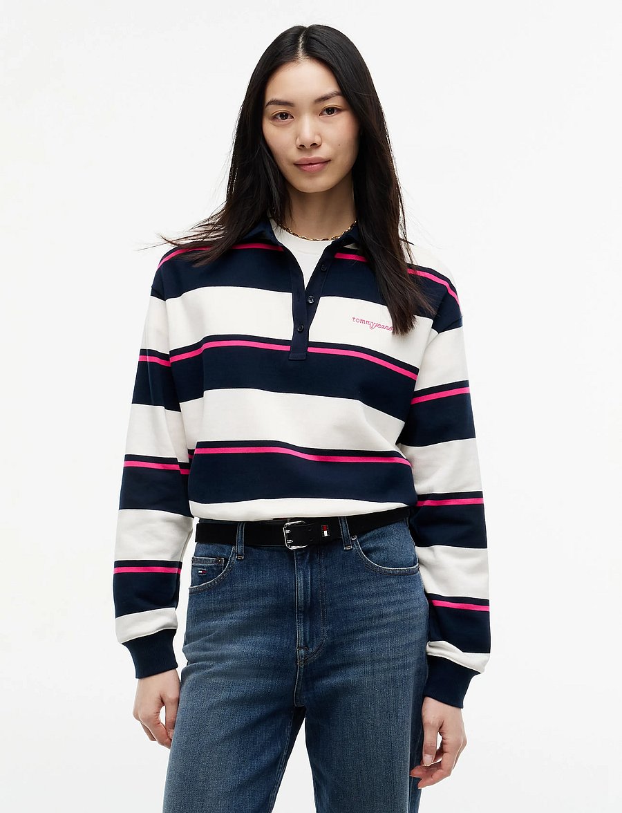 Tommy Jeans - TJW RLX SCRIPT RUGBY - poloshirts - off white stripe - 0