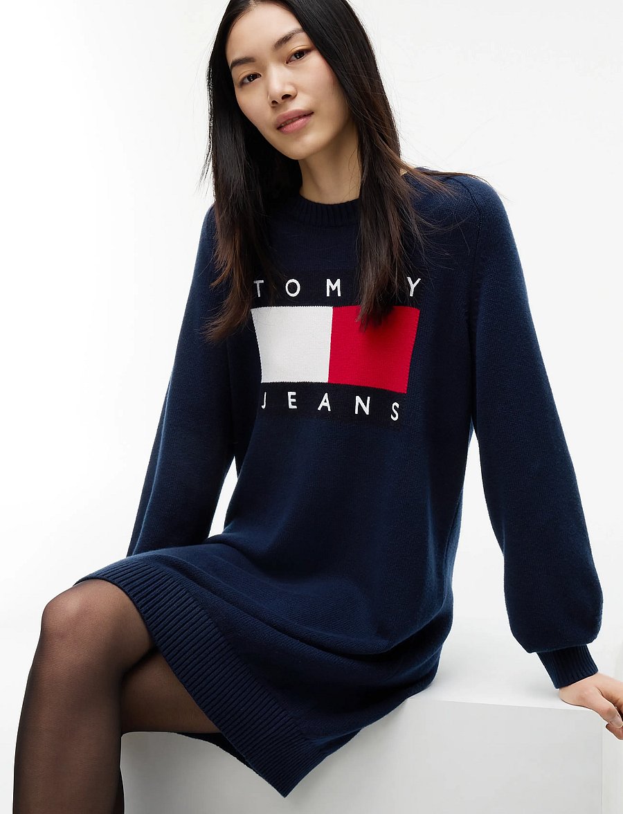 Tommy Jeans - TJW SWEATER FLAG DRESS EXT - knitted dresses - dark blue - 3