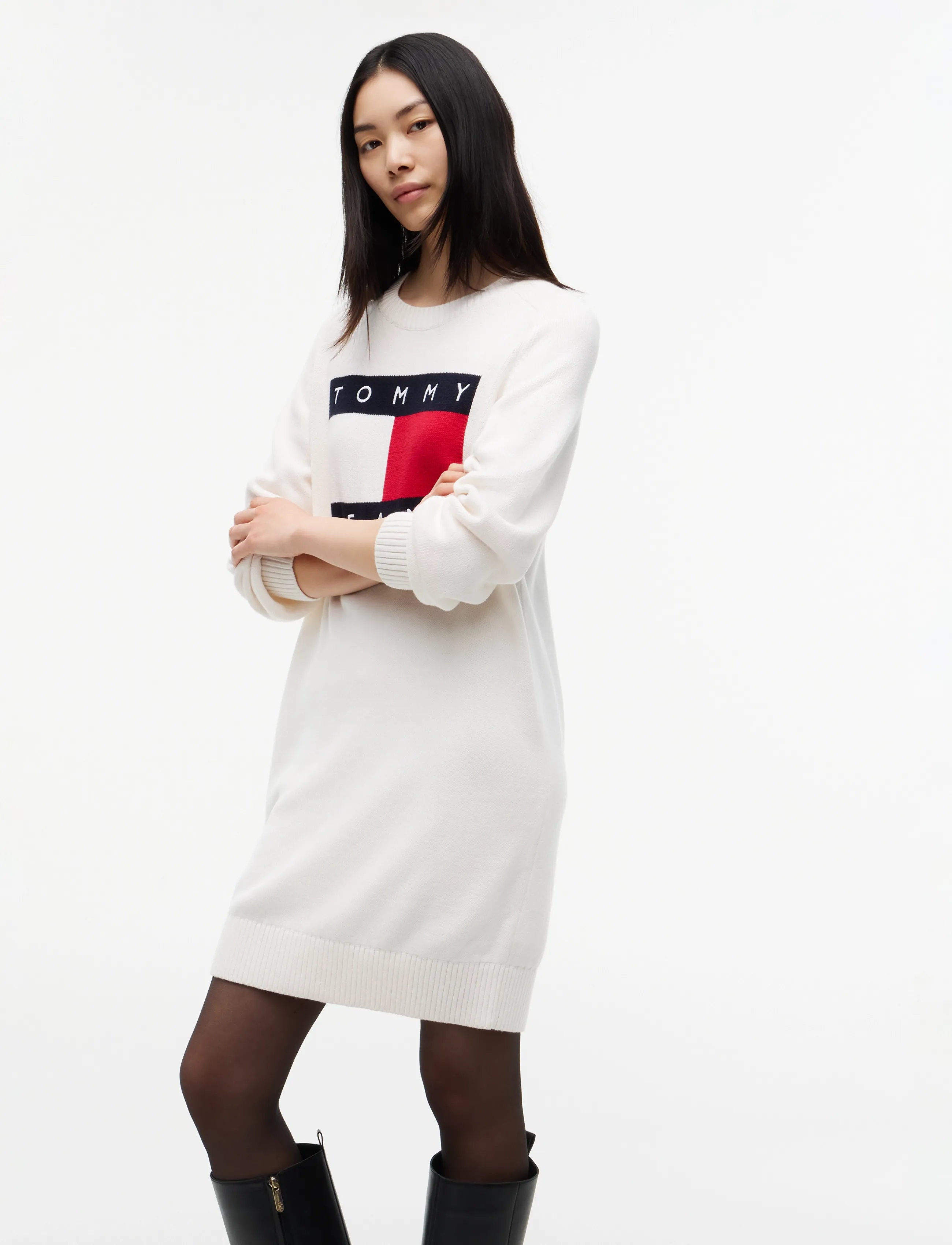 Tommy Jeans - TJW SWEATER FLAG DRESS EXT - strikkjoler - off white - 3