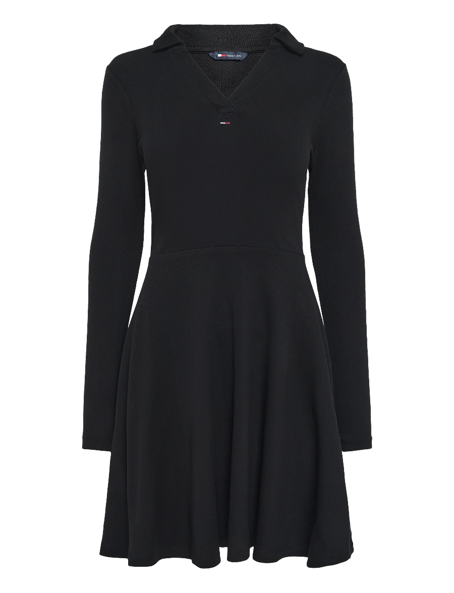 Tommy Jeans - TJW RIB FIT & FLARE POLO DRESS - skjortekjoler - black - 1
