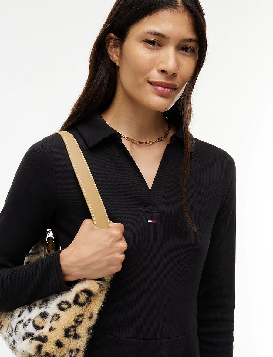 Tommy Jeans - TJW RIB FIT & FLARE POLO DRESS - skjortekjoler - black - 3