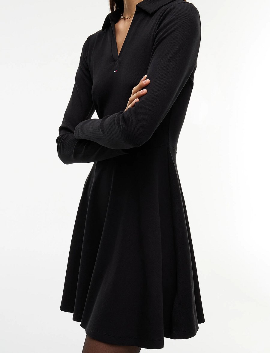Tommy Jeans - TJW RIB FIT & FLARE POLO DRESS - skjortekjoler - black - 4
